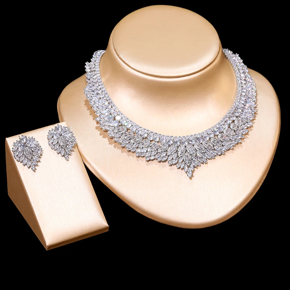 Luxury Cubic Zirconia Jewelry Set for Women - Elegant Bridal Necklace & Earrings | Perfect for Weddings, Anniversaries & Special Occasions
