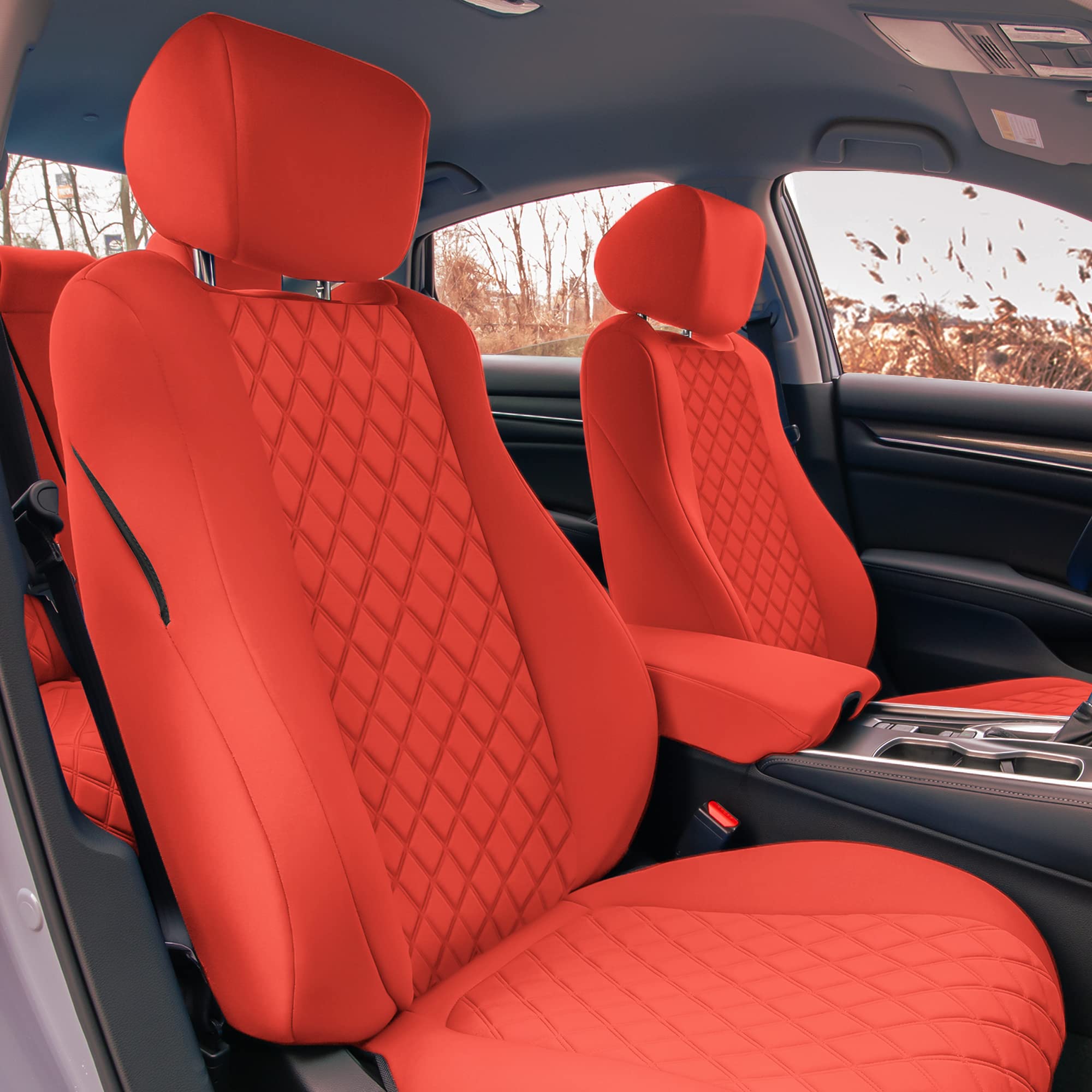 FH Group Custom Fit Seat Covers for 2018-2022 Honda Accord (Touring/Sport/SE/EX/EX-L) - Front Set, Red Neoprene Waterproof Car Seat Protectors | Perfect for Daily Commuting, Road Trips & Outdoor Adventures