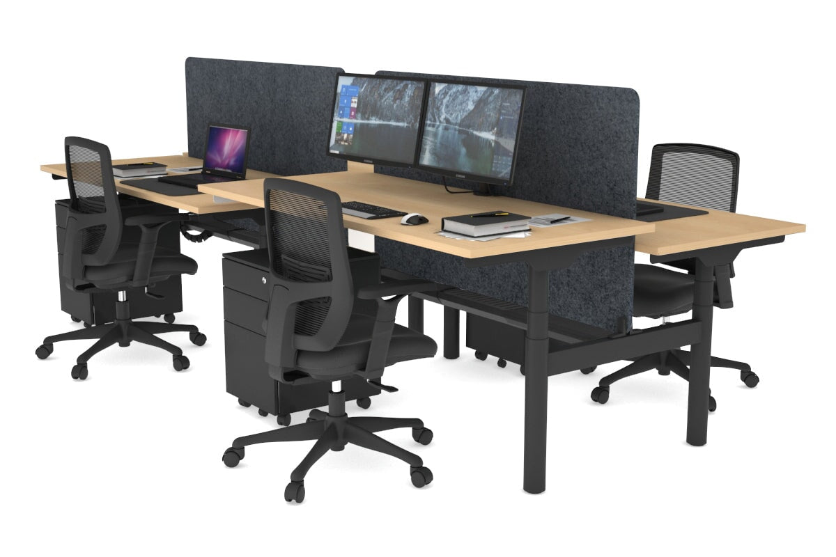 Flexi Premium Height Adjustable 4-Person H Bench Workstation - Black Frame [1800L x 700W] - Ergonomic Office Desk for Collaborative Workspaces & Home Offices