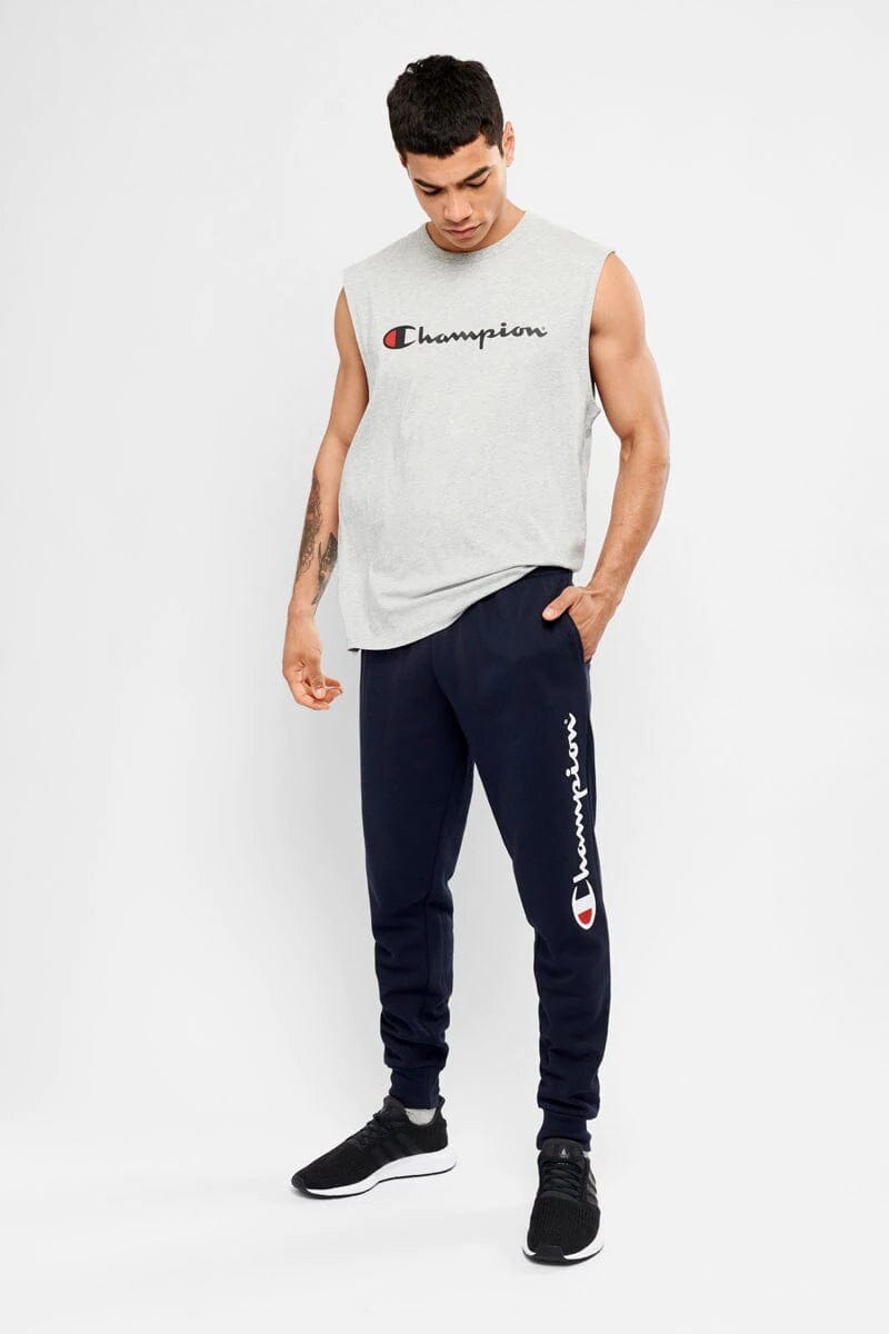 Champion Men's Script Cuff Navy Track Pants - Comfortable Athletic Joggers for Running, Gym & Casual Wear
