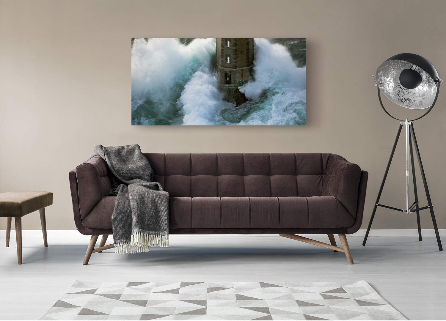 Art Print Cafe – Lighthouse Canvas Wall Art – Jean Guichard 'La Jument' Painting – 140x70 cm – Coastal Decor for Living Room, Bedroom & Office