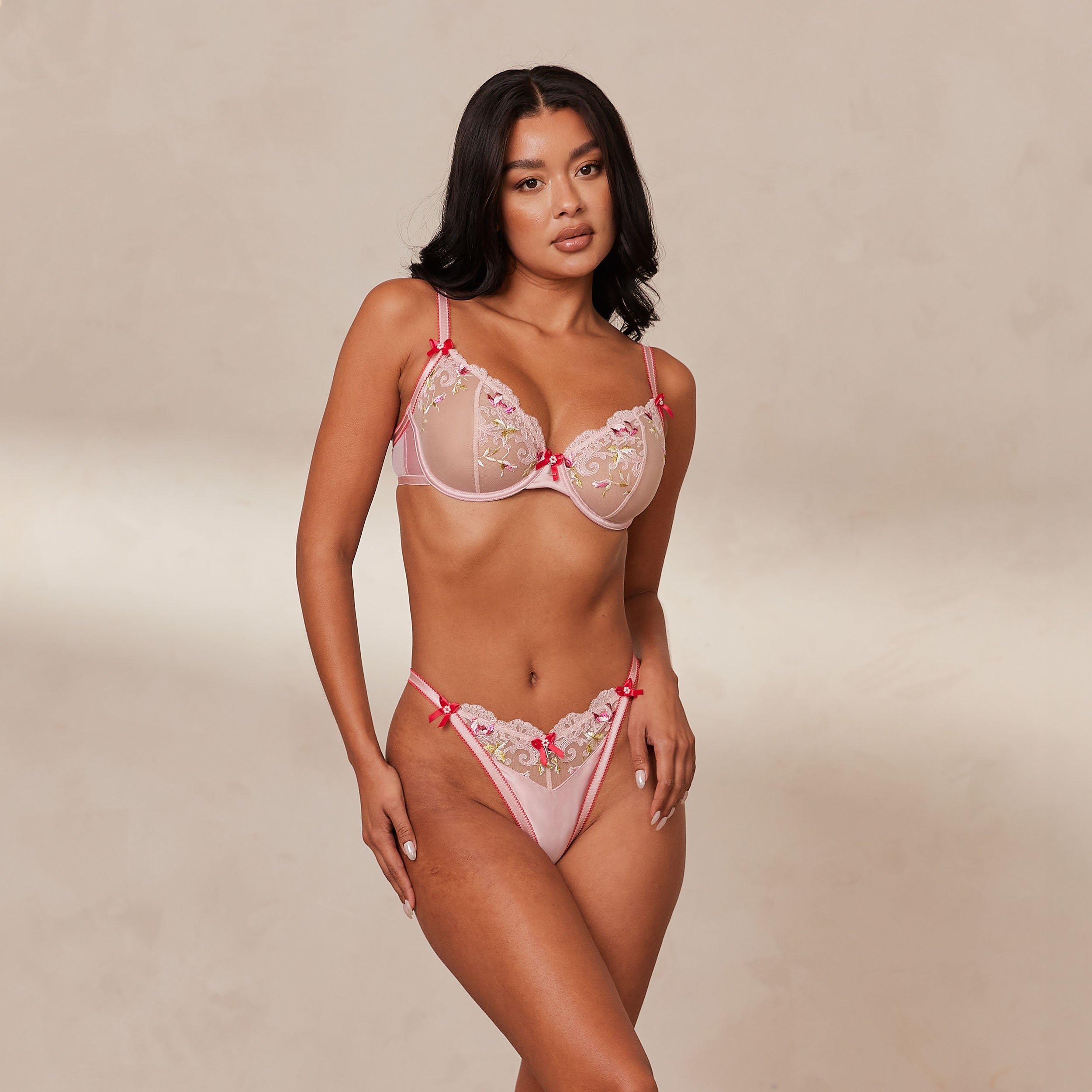 Bloom Embroidered Balcony Bra - Lace Bralette for Women, Comfortable Wireless Push Up Bra in Soft Pink | Perfect for Everyday Wear, Lounge & Sleep