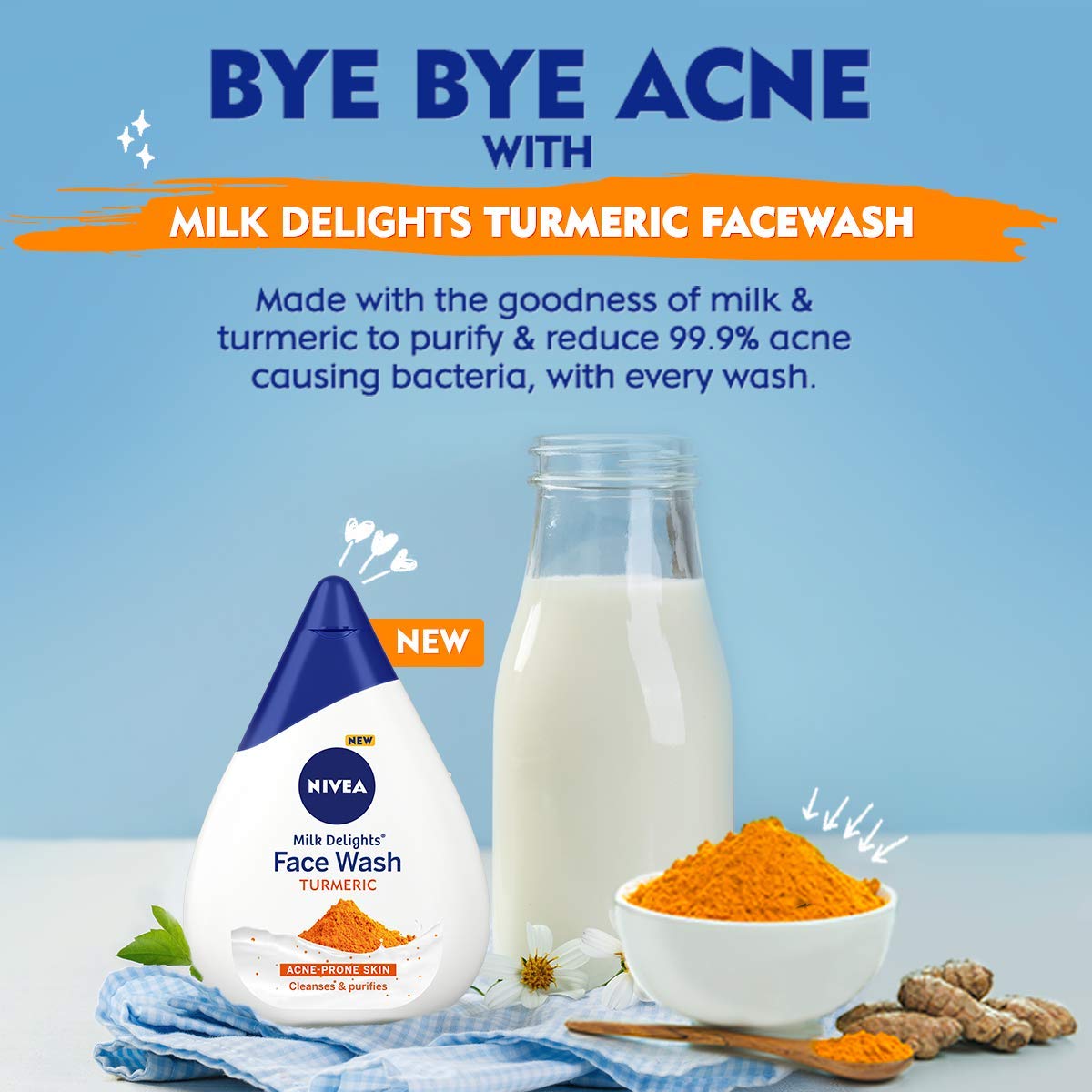 Nivea Women's Acne-Prone Face Wash with Turmeric & Milk - Reduces 99.9% Pimple-Causing Bacteria, 100ml | Sensitive Skin Face Wash with Rose & Milk, 100ml - Gentle Daily Cleanser for Clear, Healthy Skin - Perfect for Morning & Night Skincare Routine