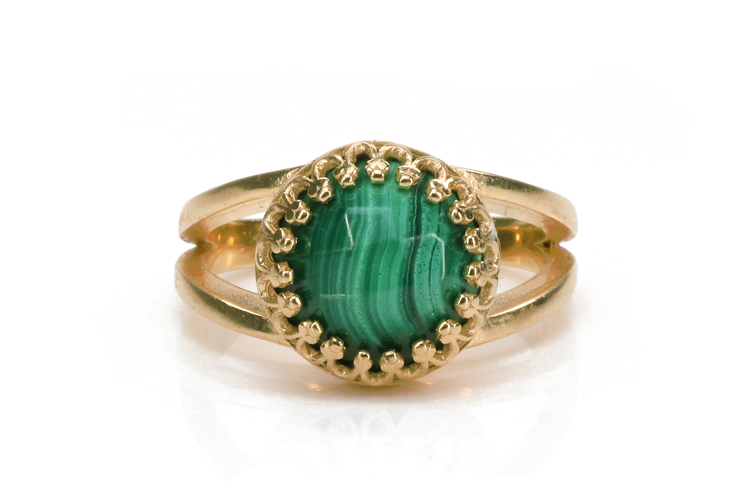 14k Rose Gold Filled Malachite Gemstone Ring for Women - Handmade Anemone Jewelry, Elegant Birthstone Ring for Birthdays, Anniversaries & Everyday Wear - Perfect Gift for Her, Boho Chic Style Jewelry for Casual Outfits & Special Occasions