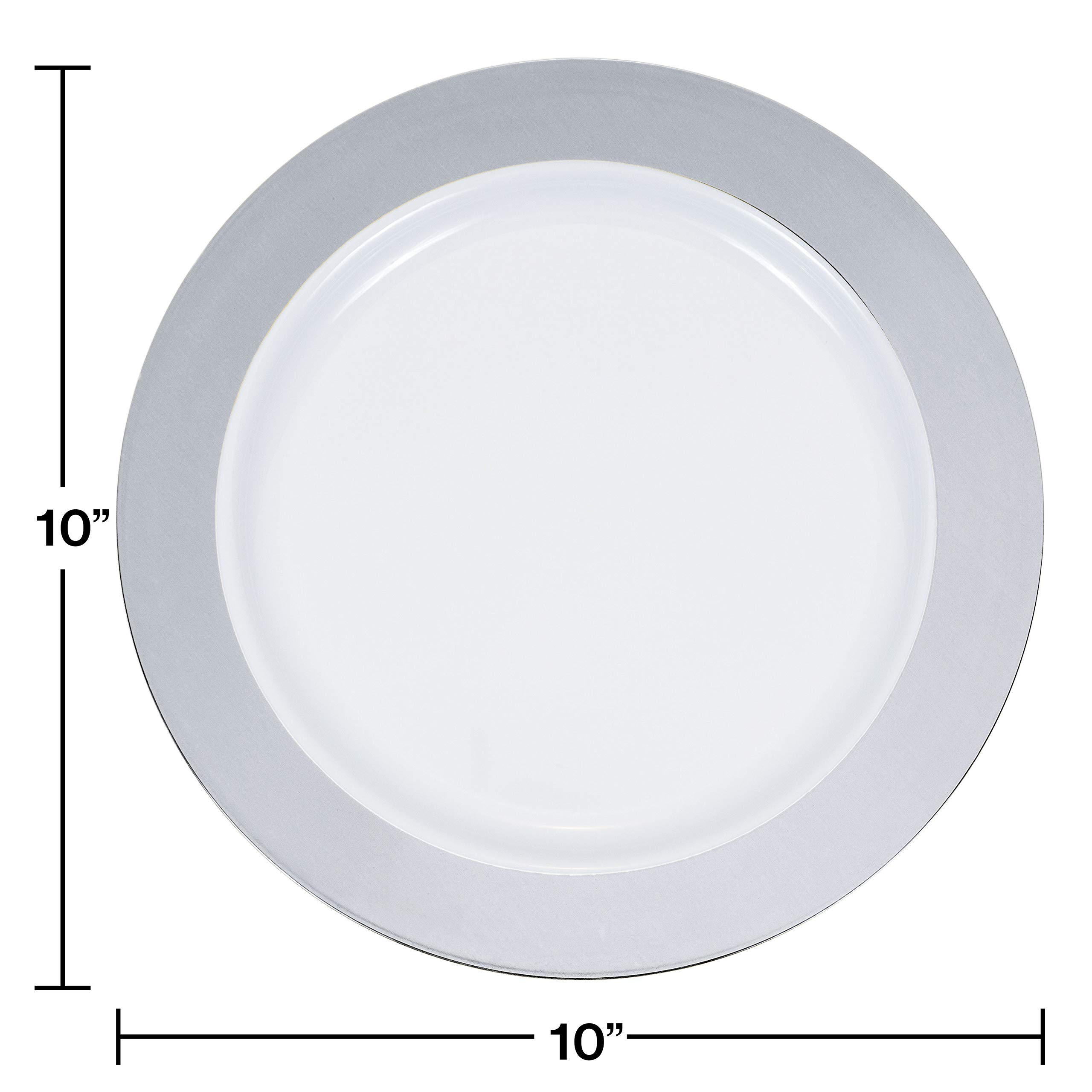 10 Inch Silver Rim Plastic Dinner Plates - Elegant Disposable Party Plates for Weddings, Birthdays & Events | Creative Converting