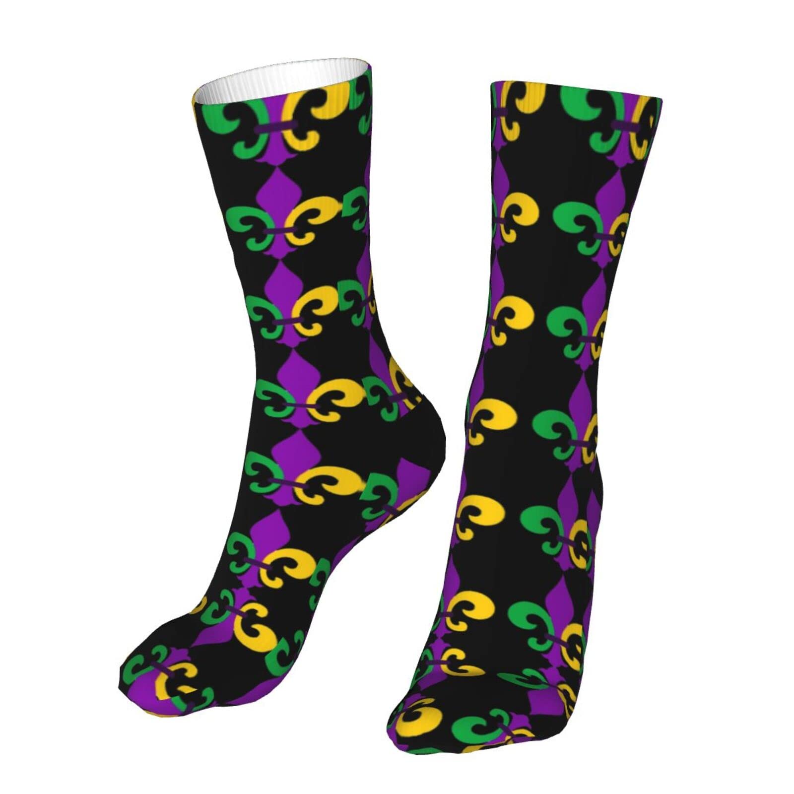 Breathable Mardi Gras Fleur De Lis Novelty Crew Socks for Women & Men - Perfect for Running, Costume Parties & Festive Events