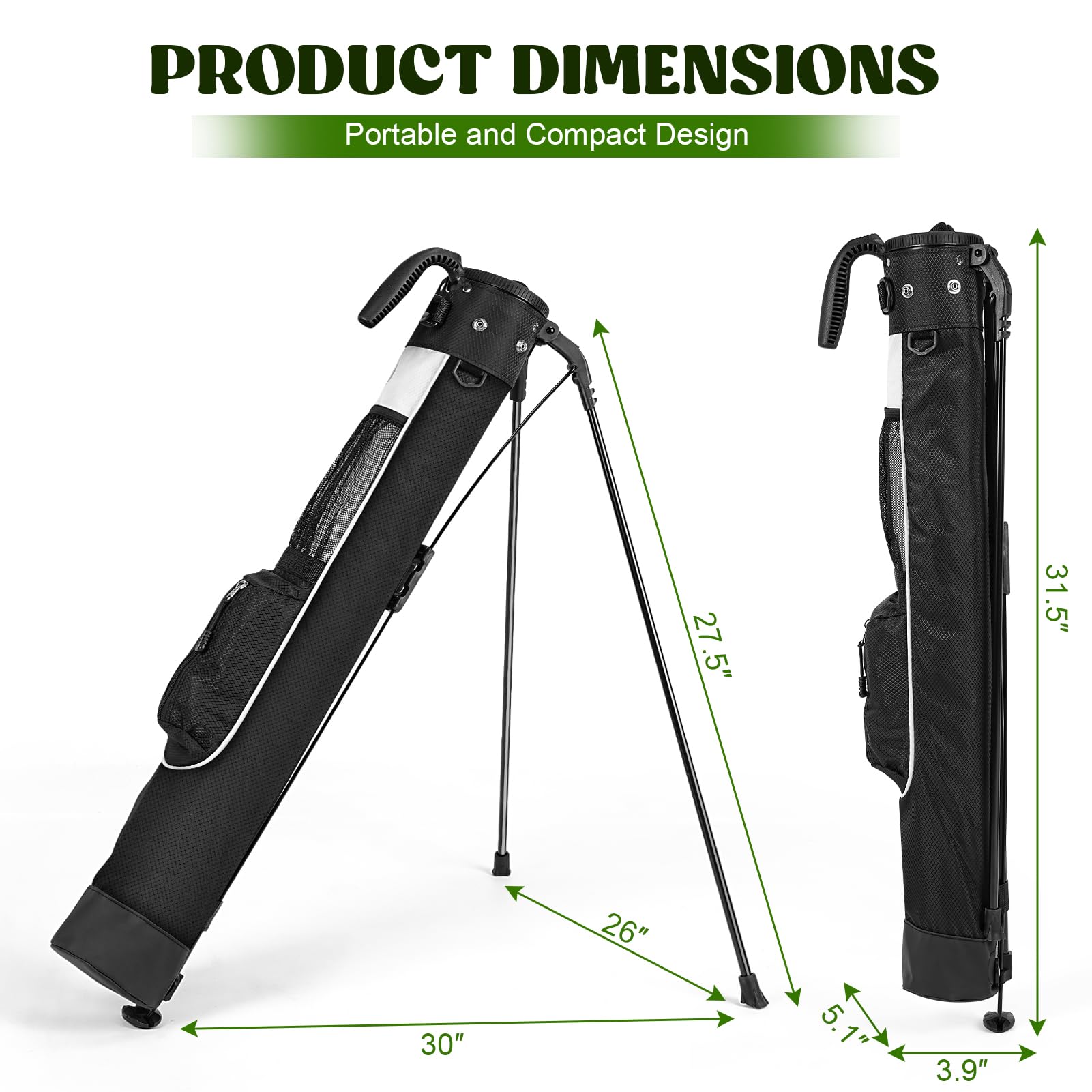 Lightweight Golf Stand Bag with Adjustable Strap - Durable & Easy to Carry for Driving Range, Par 3 & Executive Courses | Perfect for Pitch & Putt | 31.5