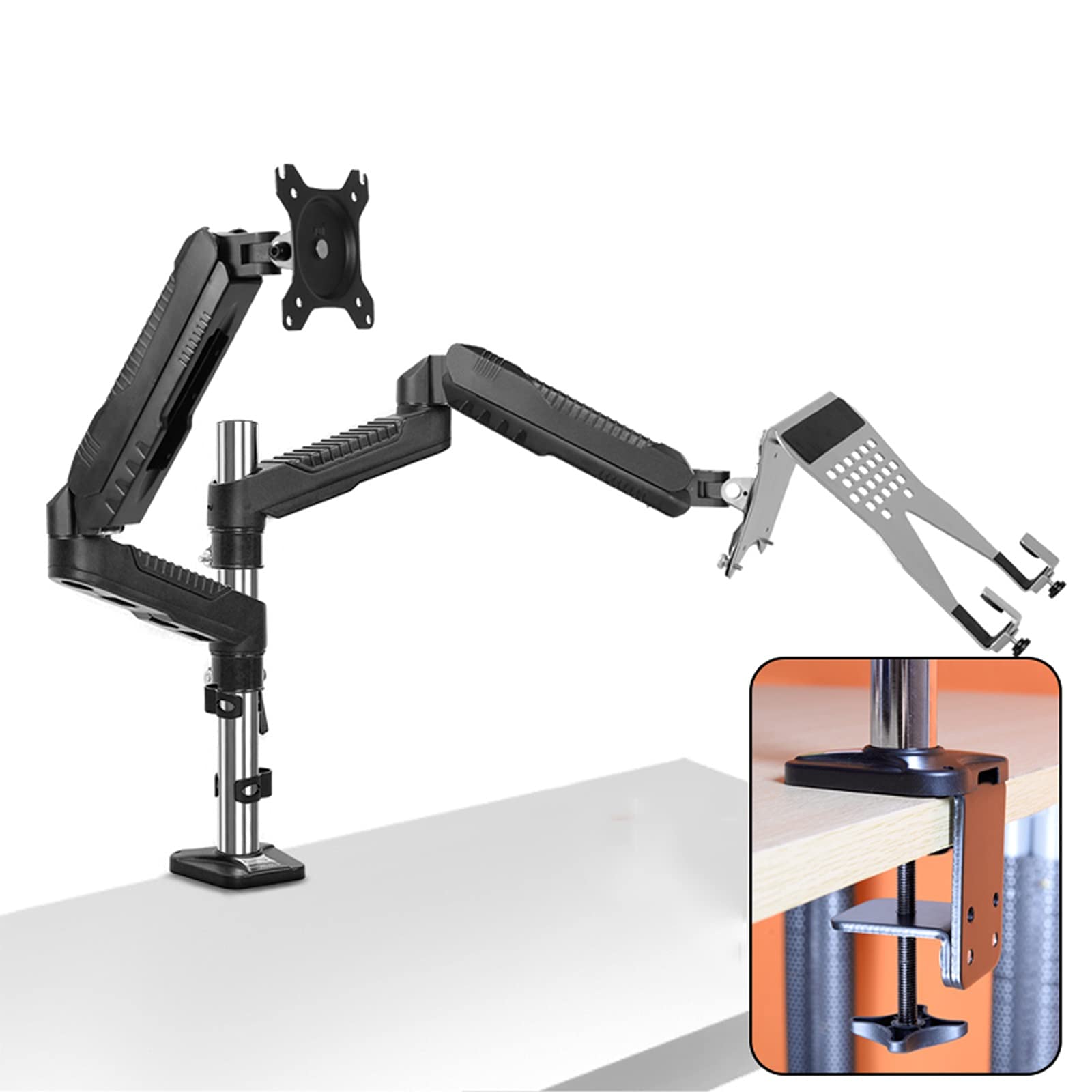 Dual Monitor Stand with Laptop Mount - Adjustable 2-in-1 Desk Mount Arm for Computer Screens, VESA 75/100mm Compatible, Heavy Duty C-Clamp (Column 40) - Perfect for Home Office, Gaming Setup & Workspace Organization
