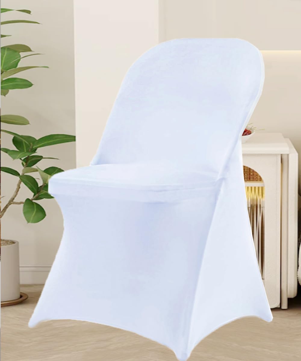 50 Pack White Folding Chair Covers - Stretchable Spandex Banquet & Wedding Chair Slipcovers - Perfect for Events, Parties, and Home Decor