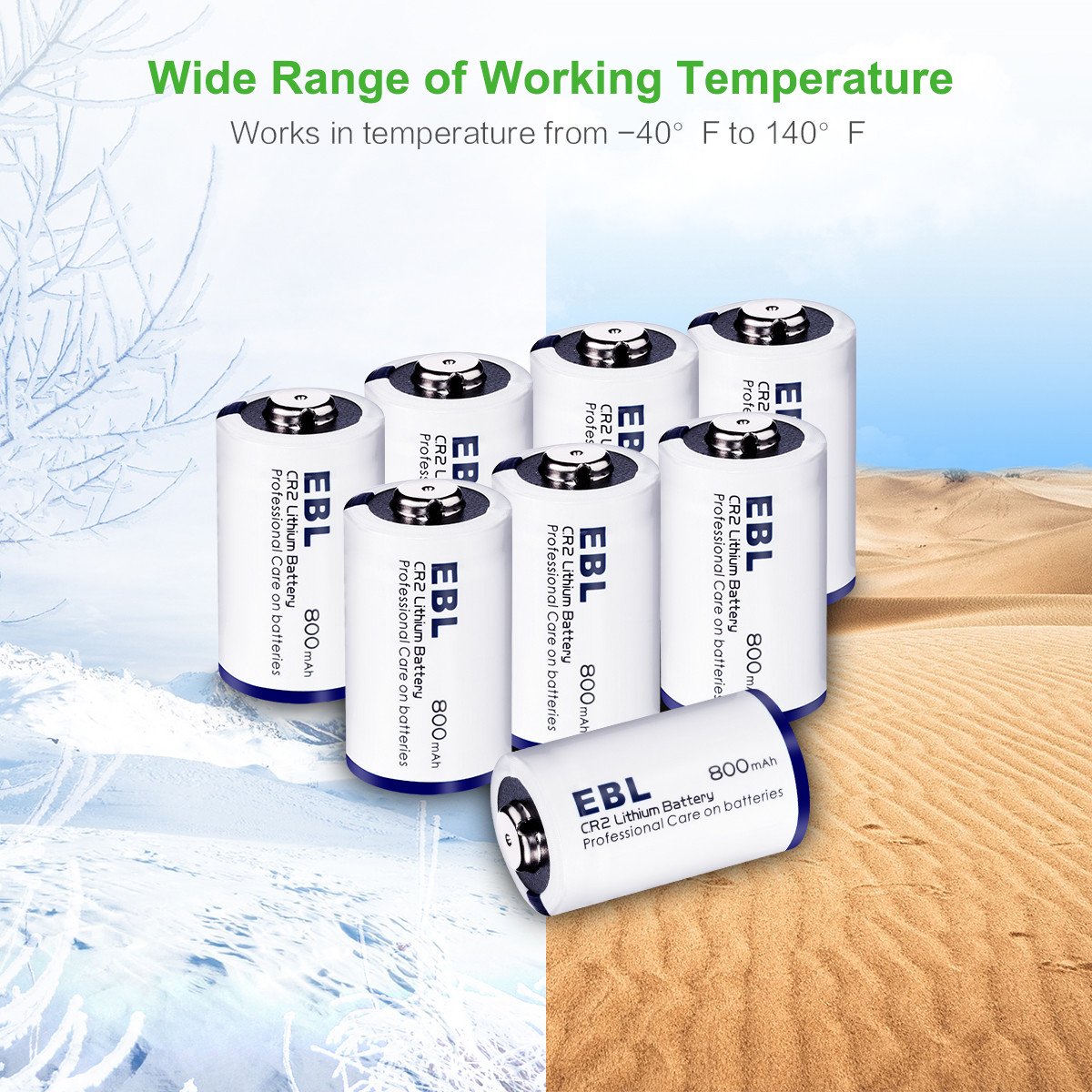 EBL CR2 3V 800mAh Lithium Battery - Long Lasting Power for Cameras, Flashlights & Medical Devices - Non-Rechargeable Photo Battery for Professional Use