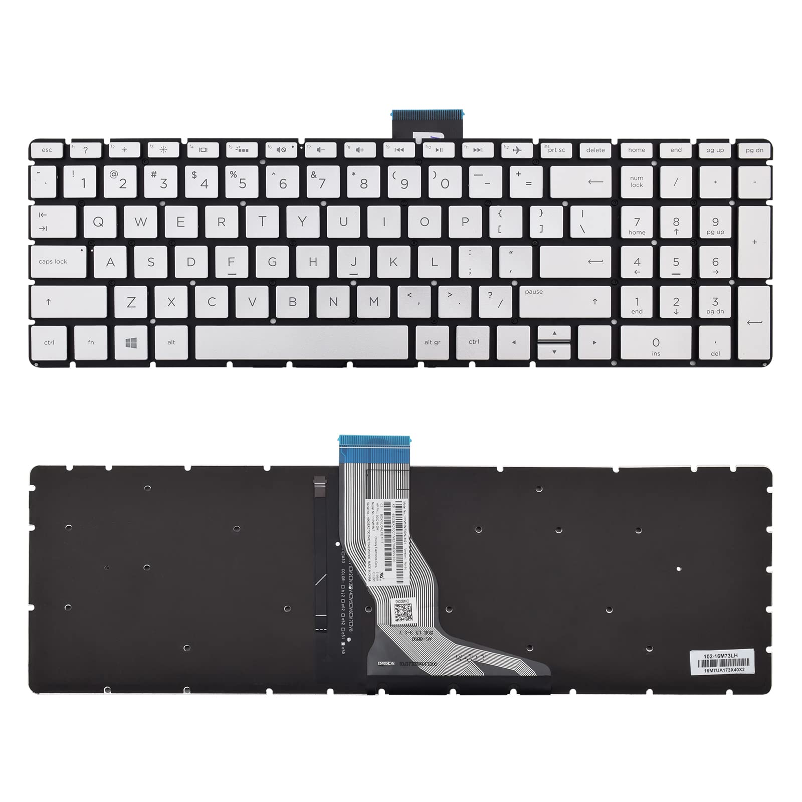 HP 15-BS 15-BP 15-BR 15-BW 15G-BR 15Q-BD 15Z-BW 17G-BR 15-RA 15-RB 17-BS Replacement Backlit Keyboard - Silver | Compatible with HP Laptops | Perfect for Typing, Gaming & Office Work