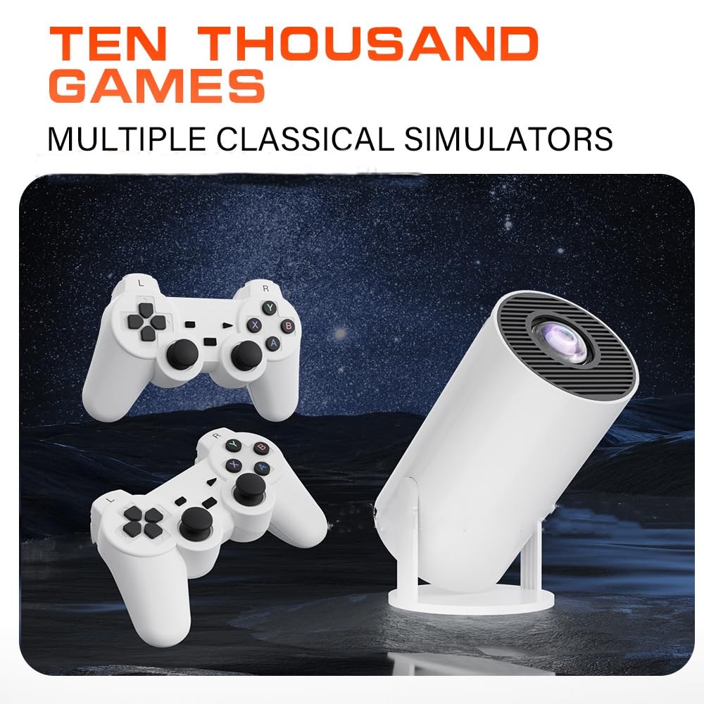Portable 4K Mini Projector for iPhone Android - Wireless Home Theater Ceiling Projector with 37000+ Built-in Games | Perfect for Outdoor Movies, Gaming & Home Entertainment