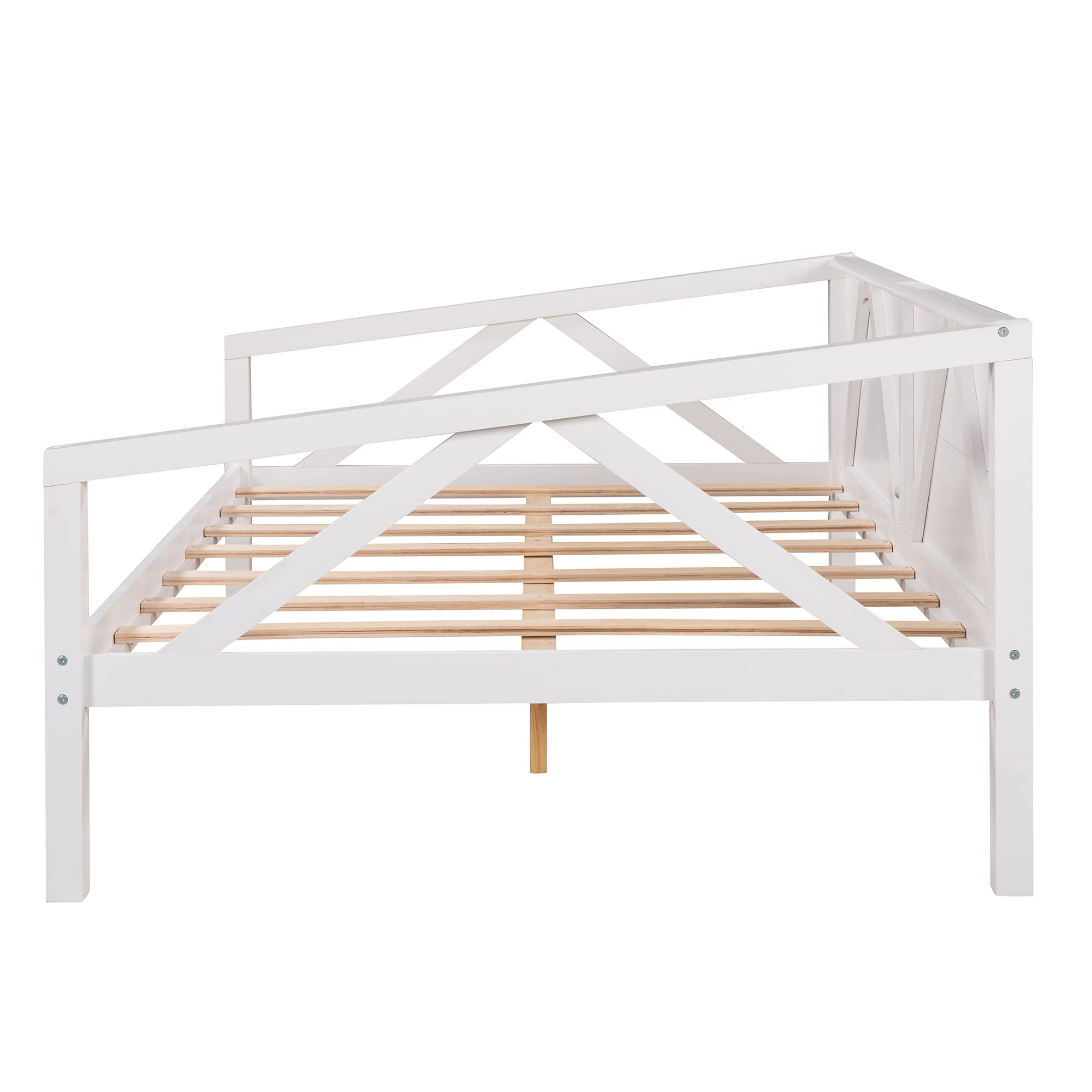 Bellemave Full Size Wooden Daybed Frame with Solid Wood Slats - Sturdy Dual-Use Sofa Bed for Bedroom & Living Room - No Box Spring Needed (White) - Perfect for Guest Rooms, Small Apartments & Cozy Reading Nooks