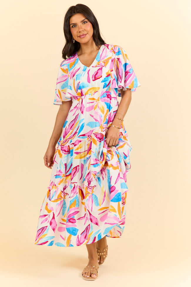 Floral Print Short Sleeve V-Neck Maxi Dress for Women - Boho Summer Beach Dress with Multi-Color Wildflower Pattern | Perfect for Vacations, Parties & Outdoor Events