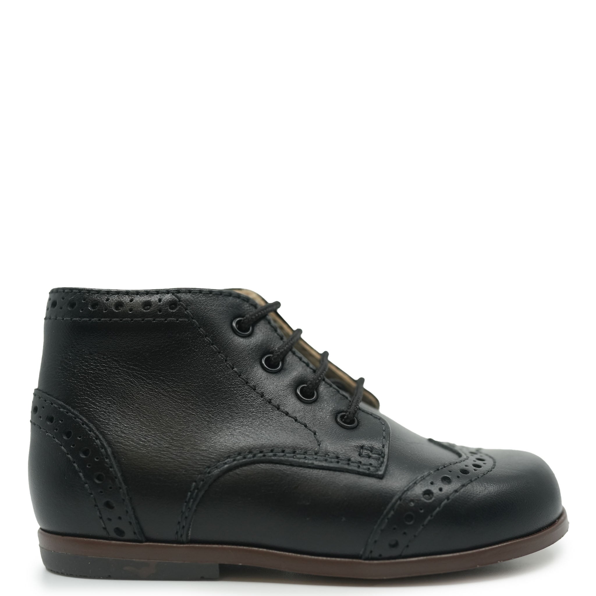 Beberlis Black Wingtip Baby Booties - Classic Leather Dress Shoes for Boys & Girls - Perfect for Weddings, Christenings & Special Occasions