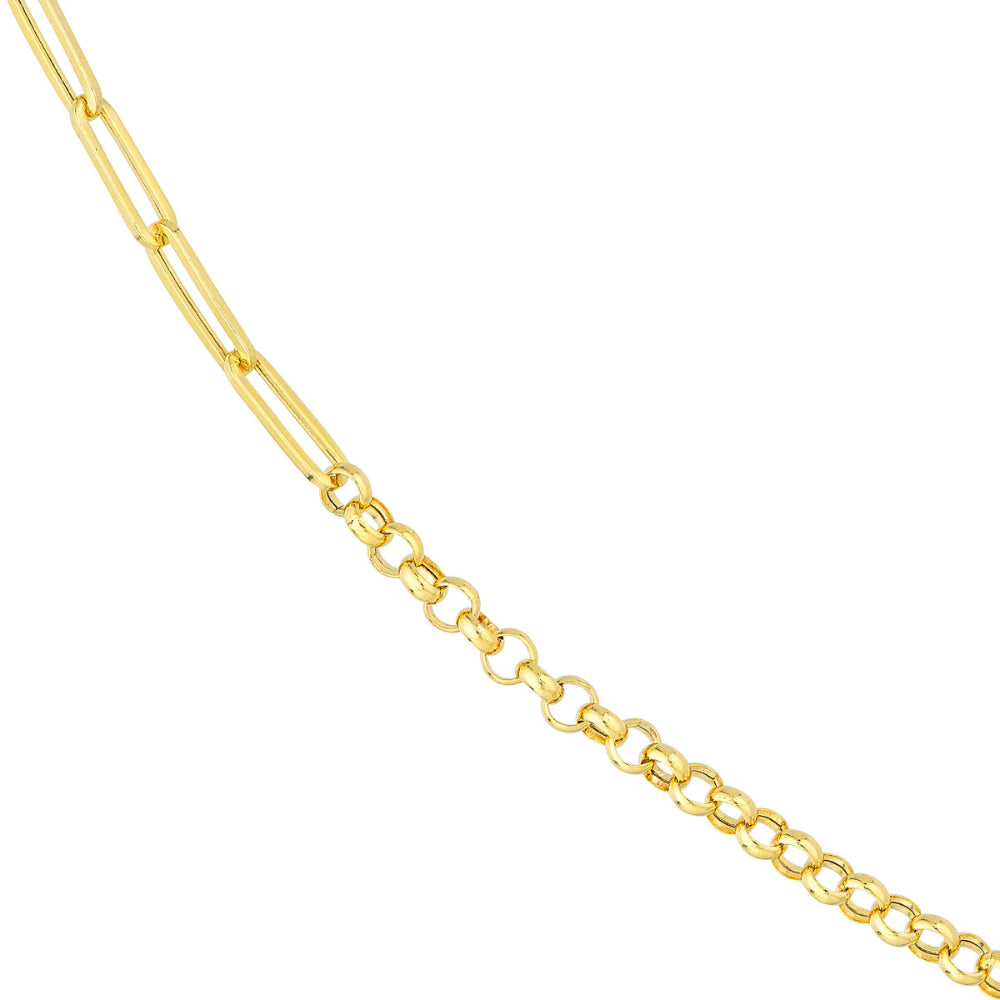 14K Gold Paper Clip & Rolo Chain Necklace for Women - Dainty Layering Necklace for Everyday Wear, Gift for Her, Wedding, Anniversary, Date Night