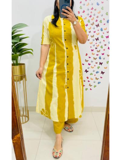 Stylish Yellow Cotton Kurti & Palazzo Set for Women - Comfortable Ethnic Outfit for Casual Wear, Parties & Festivals