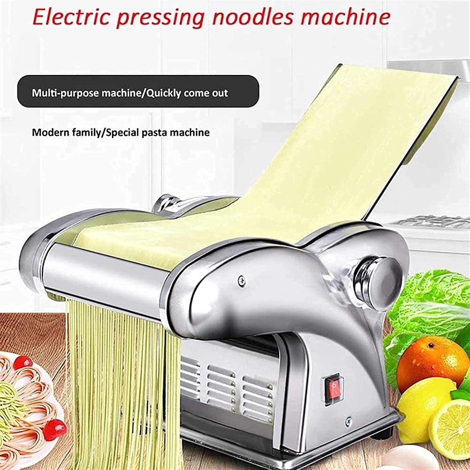 Automatic Electric Pasta Maker Machine - Stainless Steel Noodle Maker with 6 Thickness Settings & 2 Shape Dies - Perfect for Homemade Pasta, Dumplings, and Fresh Noodles - Ideal for Italian Cuisine, Family Cooking, and Restaurant Use