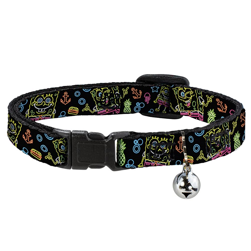 Breakaway Cat Collar with SpongeBob Design - Adjustable 8-12 Inch, 0.5 Inch Wide - Safe & Stylish Pet Accessory for Indoor/Outdoor Cats