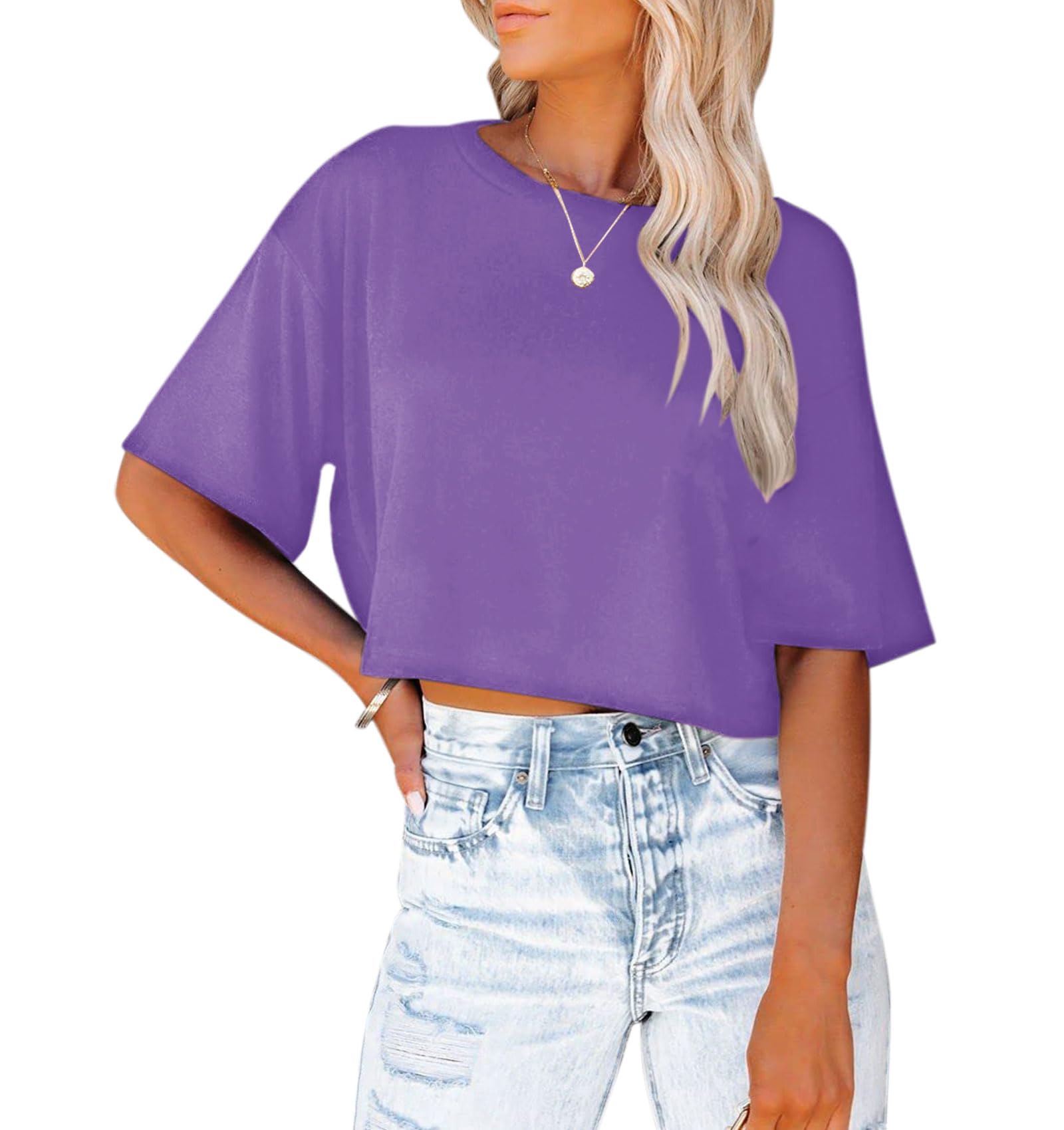 Trendy Women's Crop Tops - Half Sleeve Cropped Tee Shirts with Crew Neck for Workout & Casual Wear | Summer Basic Tshirts for Gym, Beach & Street Style