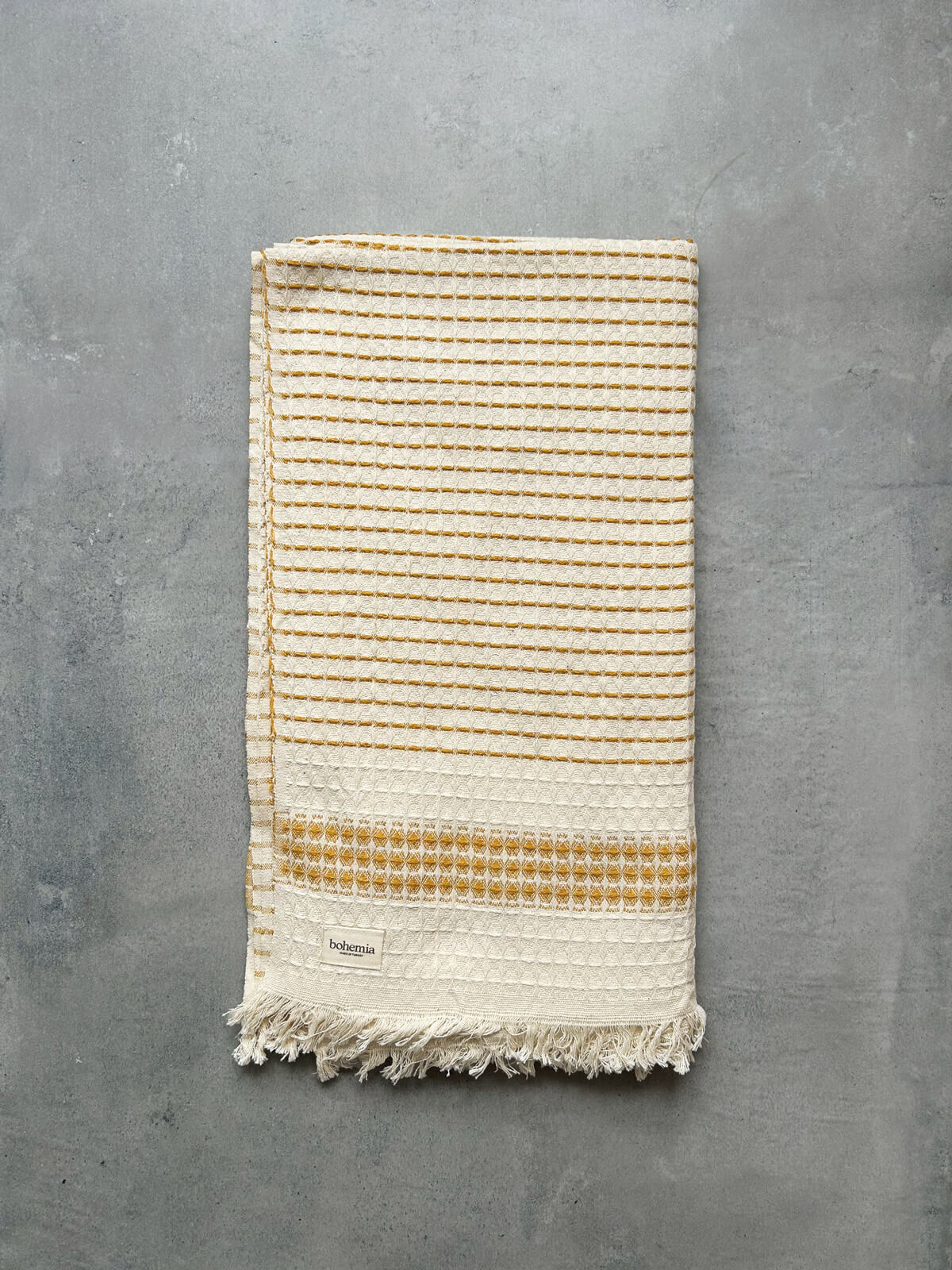 Premium Milos Check Hammam Towel - 100% Cotton Turkish Bath Towel, Mustard Yellow - Perfect for Spa, Beach, Yoga & Home Decor