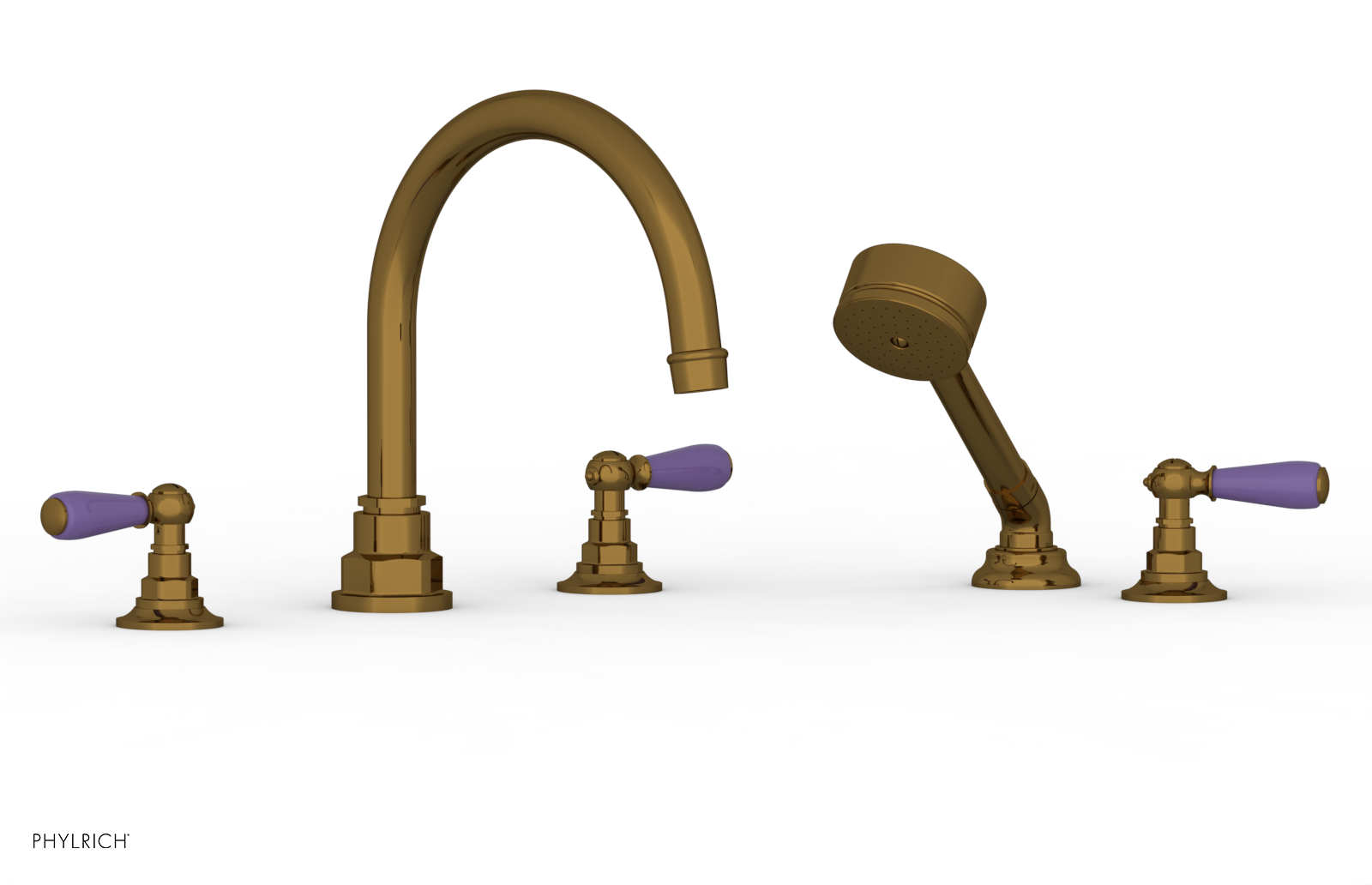 Jamestown Deck Tub Set with Hand Shower & Lever Handles - Purple Accented 165 49 | Modern Freestanding Bathtub for Luxury Bathroom & Spa Experience