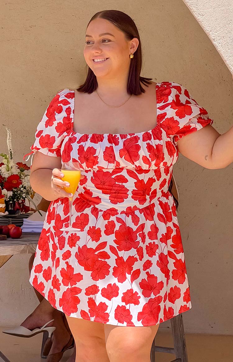 Danyal Red Anemone Floral Print Mini Dress - Women's Summer Party Cocktail Dress for Weddings, Dates & Beach Vacations