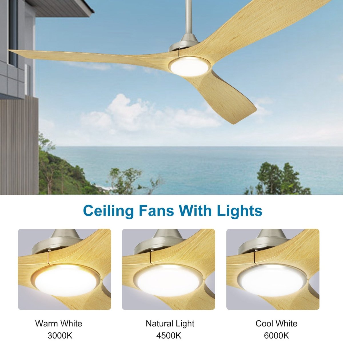 Depuley 52 Inch Modern Ceiling Fan with LED Lights & Remote Control - Quiet Reversible DC Motor, 3 Color Temperature Options, Timer Function - Perfect for Kitchen, Patio, Farmhouse & Covered Outdoor Spaces