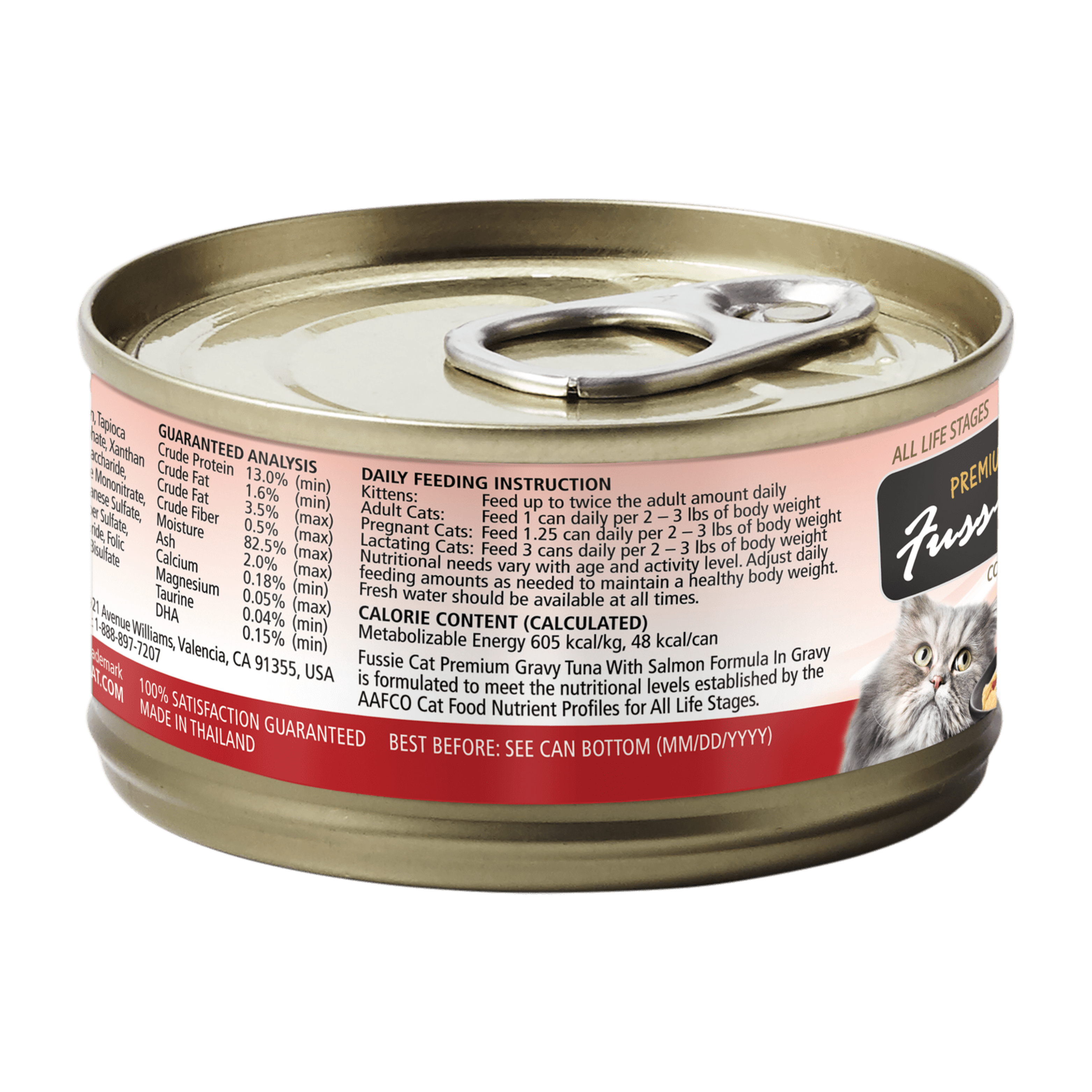 Premium Fussie Cat Black Label Tuna & Salmon in Gravy Wet Cat Food - 80g Can, Grain-Free High Protein Meal for Adult Cats - Perfect for Picky Eaters & Indoor Cats