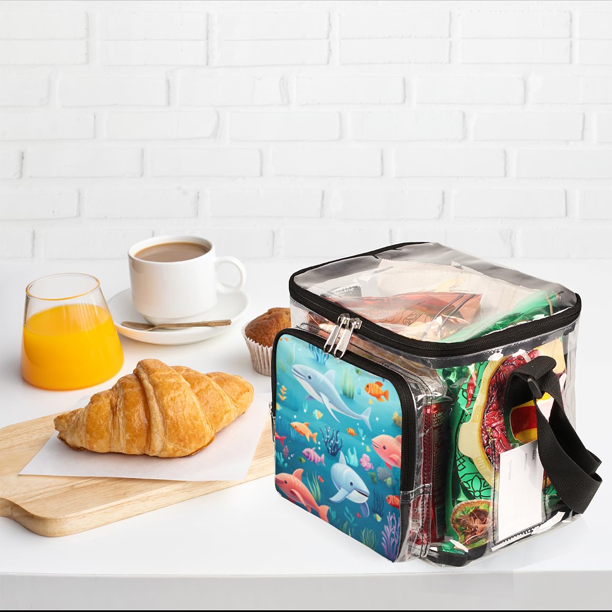 GzLeyigou Clear Transparent Underwater Animal Print Tote Bag - Whale Coral Fish Design Crossbody Shoulder Bag with Handles for Lunch, Beach, Travel, Picnic, Concerts & Sports Events | Stadium Approved Waterproof Shopping Bag for Pool, Aquarium Visits & Summer Outings