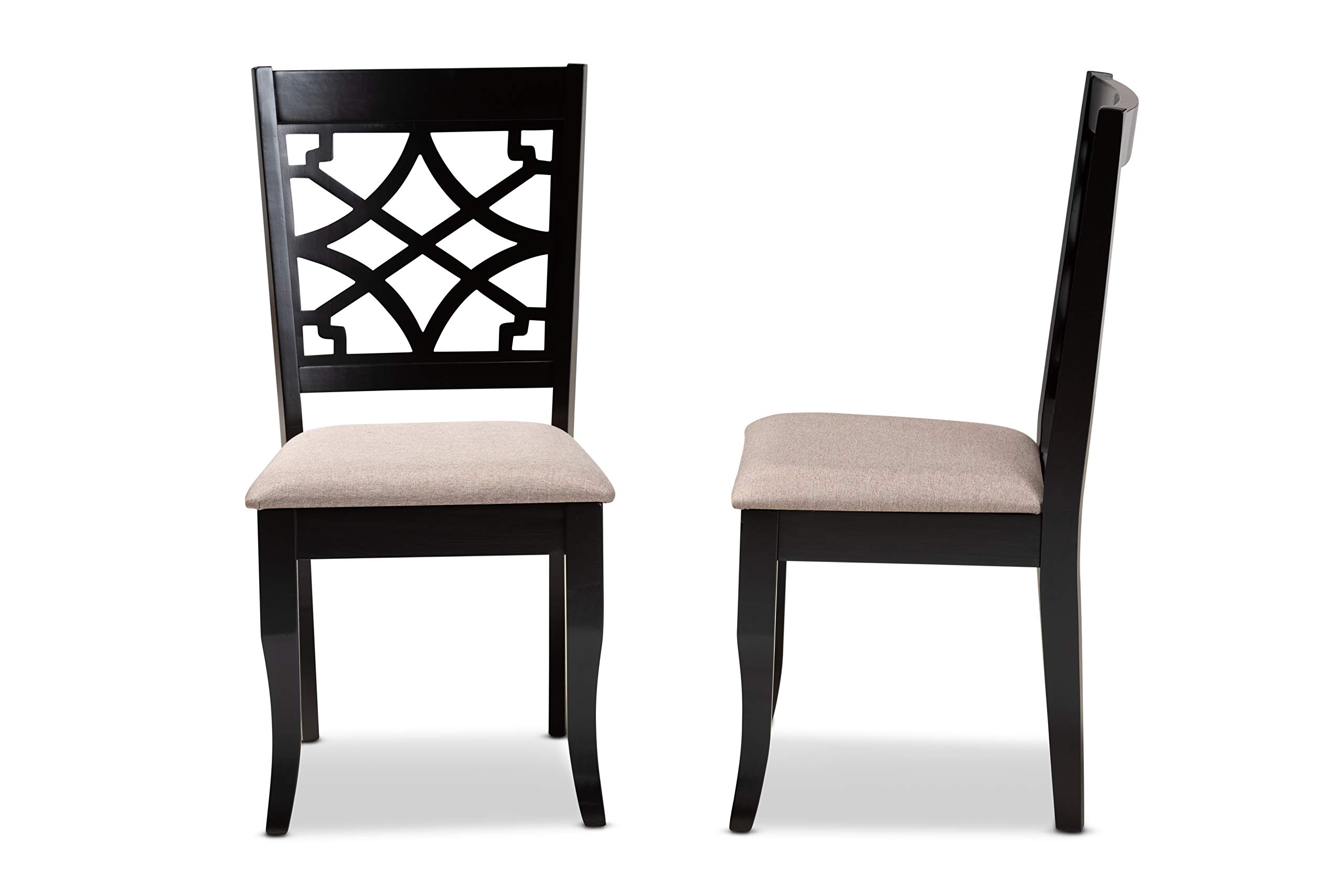 Baxton Studio Mael Dining Chair Set - 2-Piece Upholstered Sand Fabric Chairs with Espresso Brown Wood Finish | Perfect for Kitchen, Dining Room & Breakfast Nook