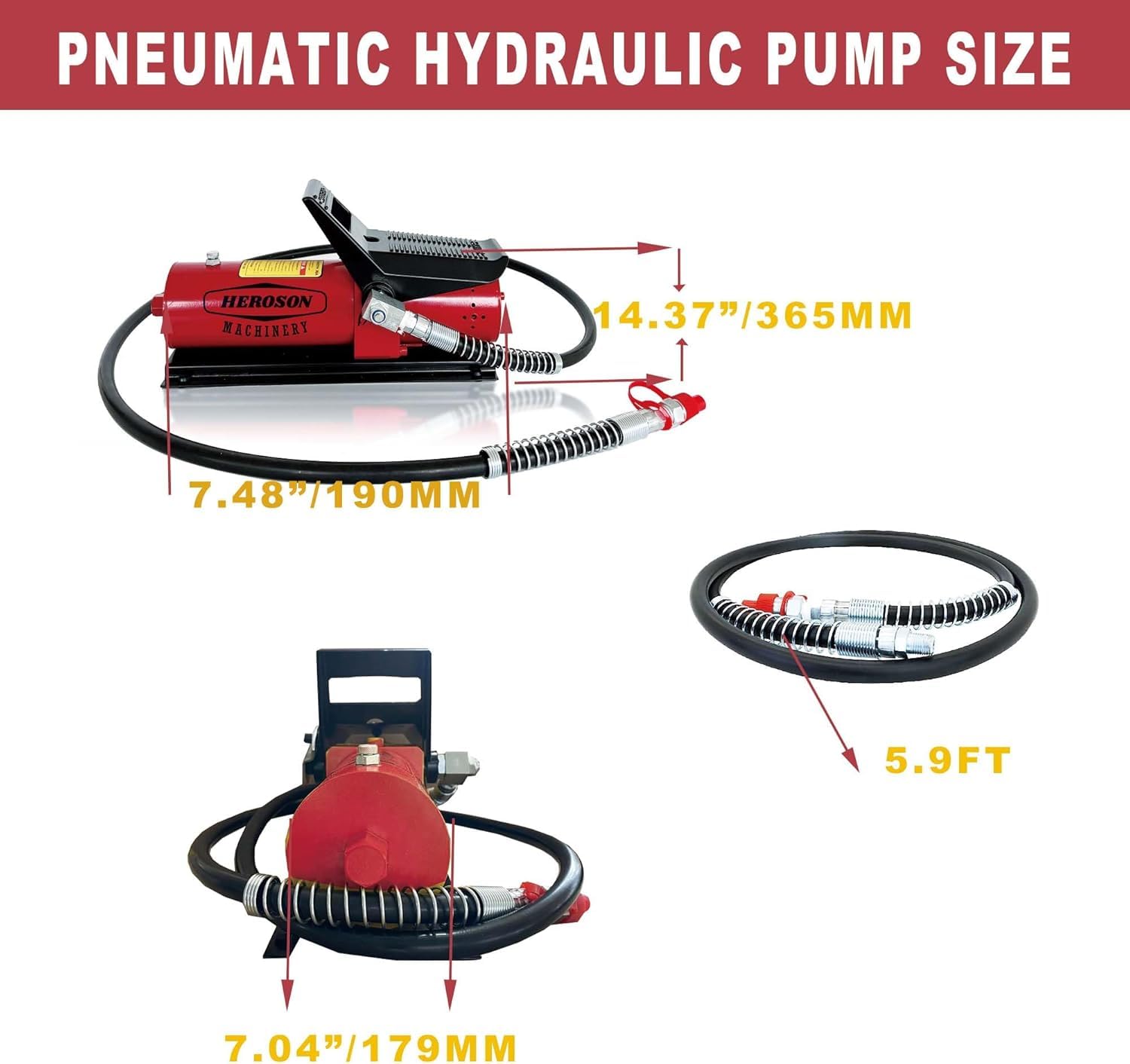 HEROSON 10,000 PSI High Pressure Pneumatic Hydraulic Pump - 0.7L Oil Reservoir, 3/8