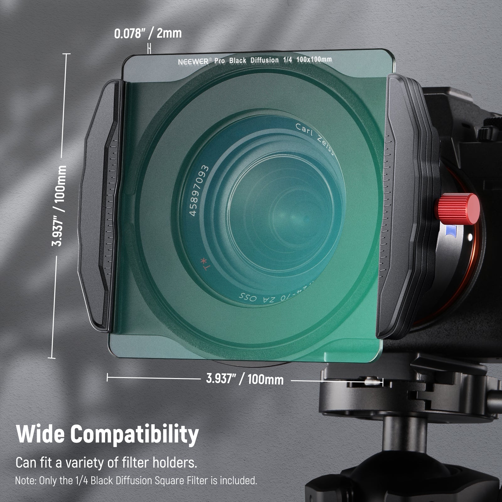 NEEWER 100x100mm 1/4 Black Diffusion Square Filter for DSLR Camera - Soften Harsh Light & Create Cinematic Effects for Photography & Videography