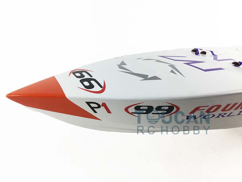 26CC Gas Powered RC Racing Boat with Fiber Glass Hull - Blue Red White Design, Shaft Water Cooling System, 45-50km/h Speed, 1280x340x245mm (DIY Model for Lakes & Ponds Racing)