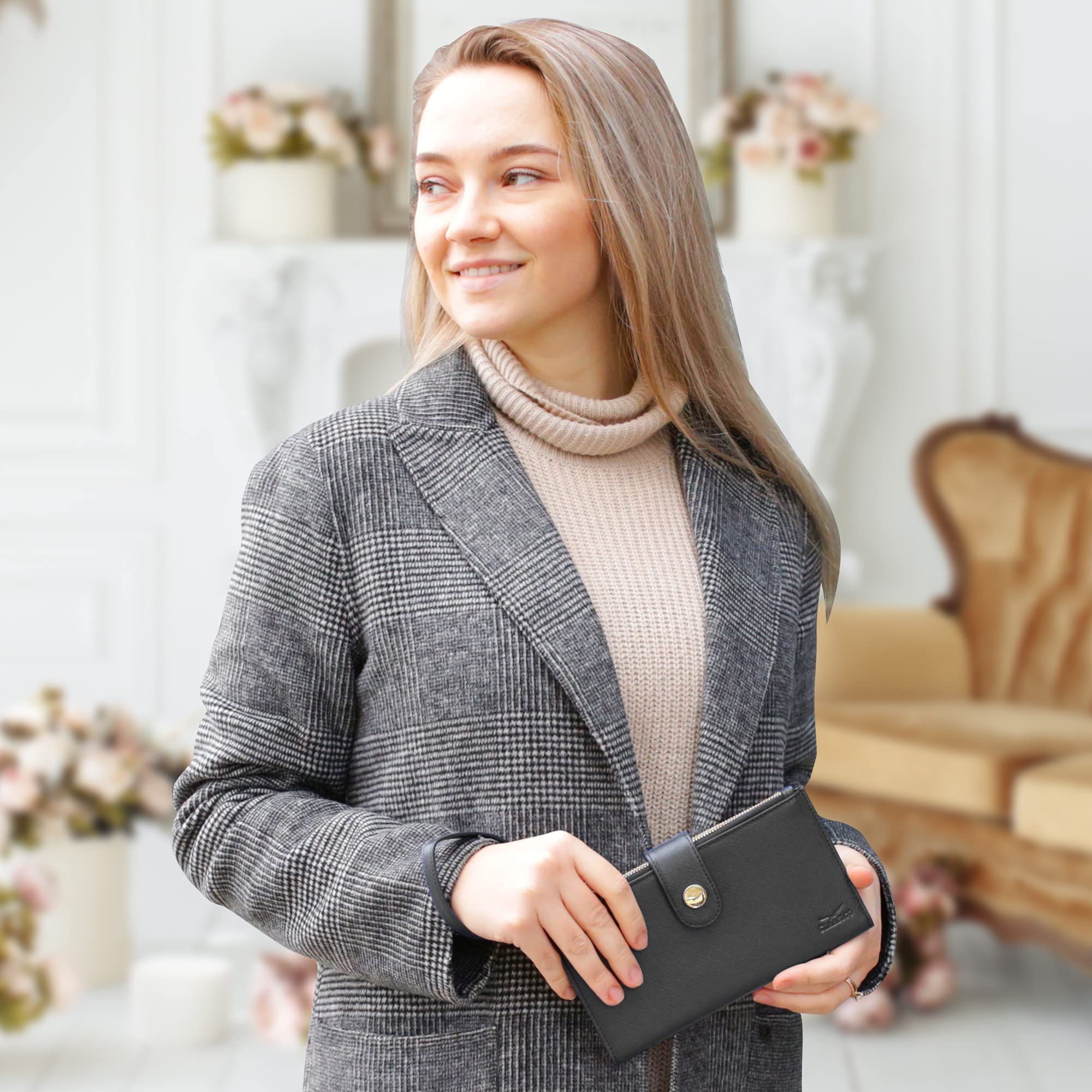 Women's RFID Wristlet Wallet with Phone Holder - Gift Box for Travel & Shopping