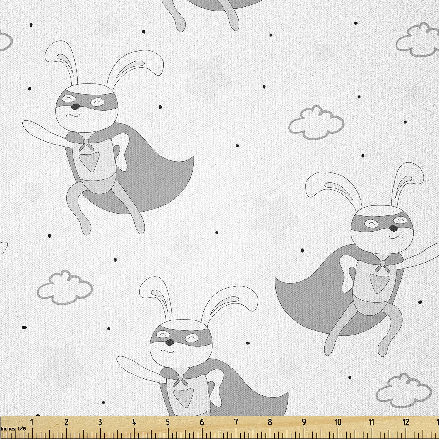Ambesonne Cartoon Stretch Knit Fabric by The Yard - Superhero Rabbit Character Animal Comic Print for Clothing, Sewing & DIY Crafts (10 Yards, Grey White) - Perfect for Easter Decor, Kids Costumes & Home Projects