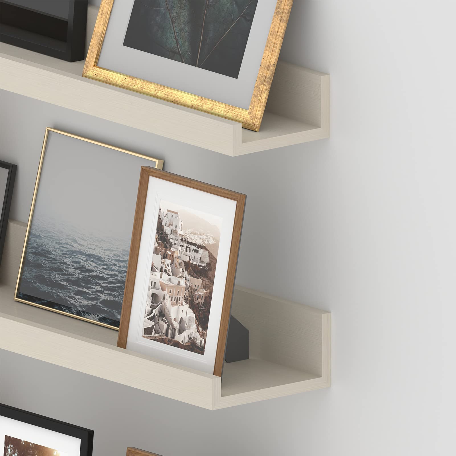 Giftgarden 47 Inch Floating Shelves Set of 3 - Creamy White Beige Wood Grain Wall Shelves for Living Room, Bedroom, Nursery & Office - Perfect for Displaying Photos, Books & Decor