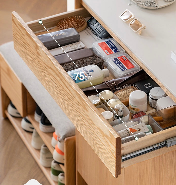 Solid Oak Wood Shoe Storage Cabinet - Modern Nordic Style with Rock Slab Design - Perfect for Entryway, Bedroom, or Closet Organization