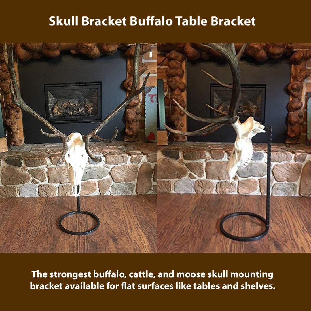 Heavy-Duty Buffalo Skull Mount Bracket - Elk, Cattle & Moose Skull Table Display - Rustic Wooden Shelf Hanger for Hunting Trophy Decor - Made in USA - Perfect for Cabin, Man Cave & Western Home Decor