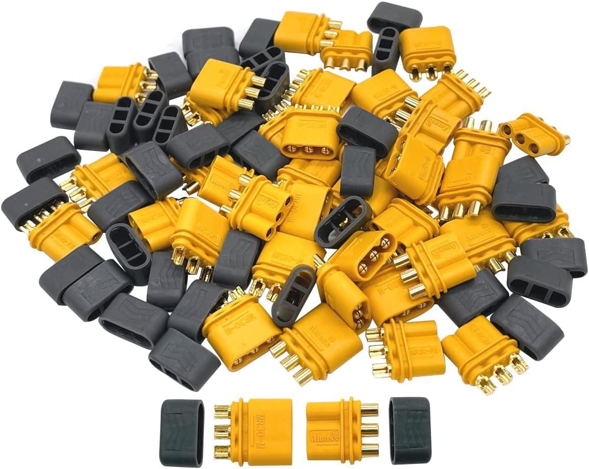 Nuofany 10 Pairs Male/Female MR30 Connectors with Sleeve for Lipo Battery RC Multicopter Drone Airplane - Perfect for RC Hobbyists and DIY Enthusiasts