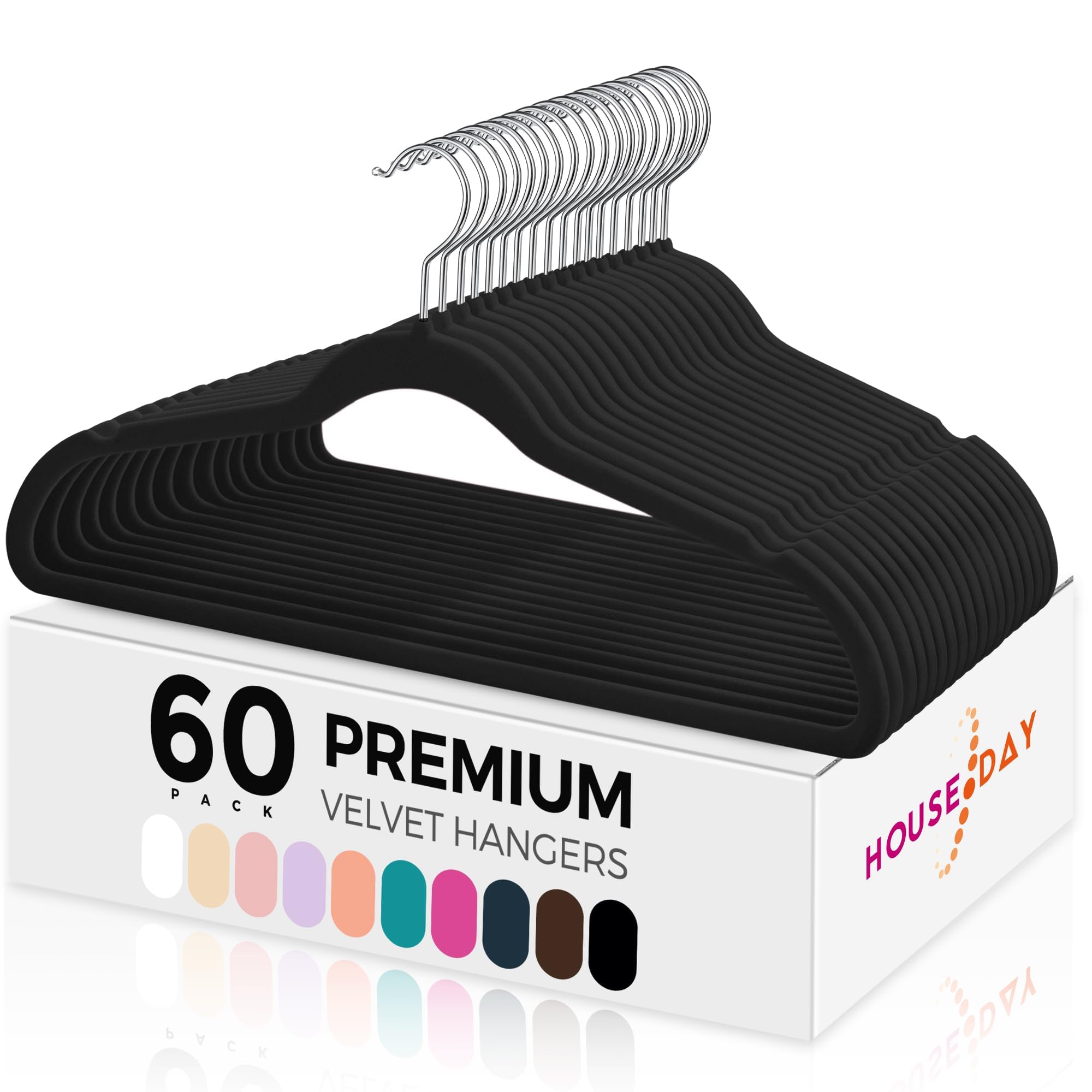 Premium Black Velvet Hangers 60 Pack - Non-Slip Felt Closet Organizers, Heavy Duty Coat & Suit Hangers for Space Saving, No Crease 360° Swivel Hooks (Tranquil Black) - Perfect for Closet Organization, Travel & Delicate Garment Care