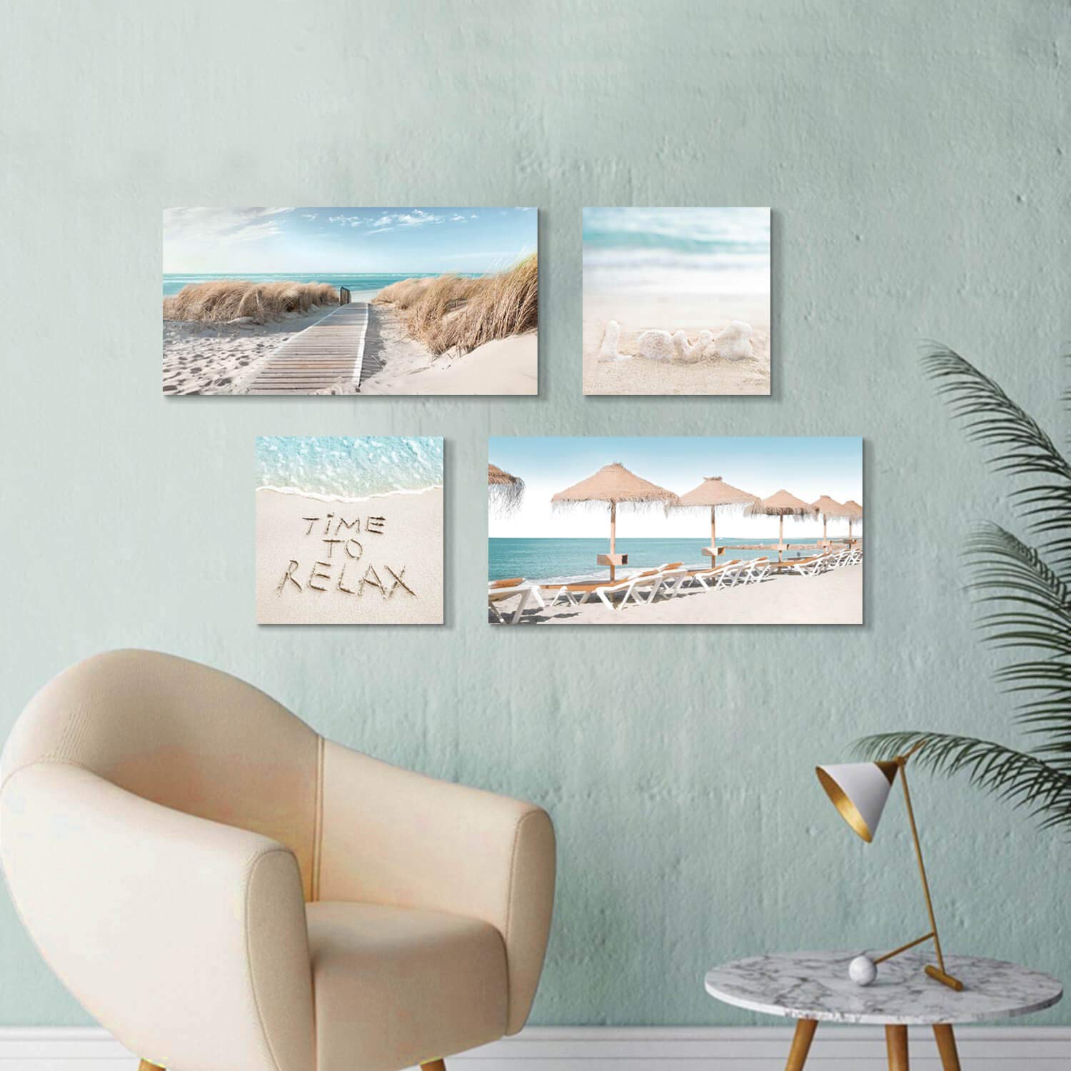 Beach Theme Canvas Wall Art - Sandy Pathway with Chairs & Umbrella Print, Coastal Decor for Living Room (36x24 Inches) | Perfect for Beach House, Vacation Home & Coastal Interior Design