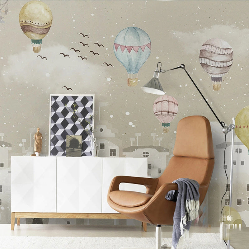 Whimsical Hot Air Balloons Nursery Wallpaper - Flying Balloon Theme for Baby Room Decor & Kids Bedroom Design