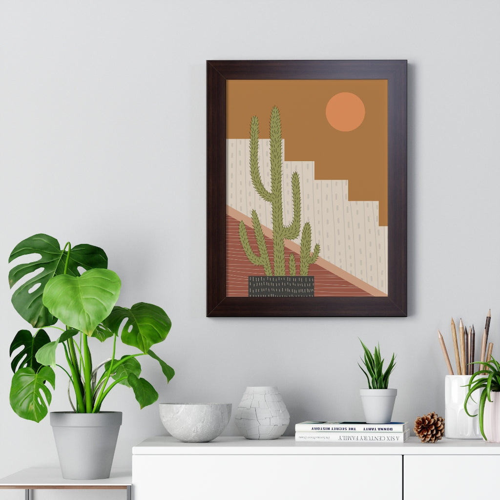 Modern Cactus Art Framed Vertical Poster - Desert Plant Wall Decor for Living Room, Bedroom & Office - Perfect for Boho Home Decor & Housewarming Gifts