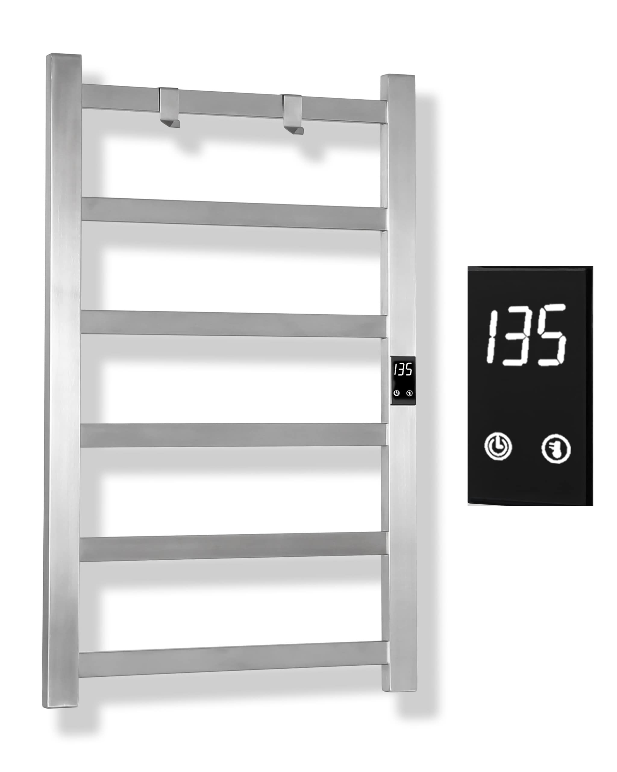 Premium Electric Towel Warmer - Ultra Thin Design with Adjustable Timer & 5-Temperature Settings | Hardwired or Plug-in Installation | 6-Bar Brushed Stainless Steel Finish | Perfect for Bathrooms, Spas & Luxury Hotels