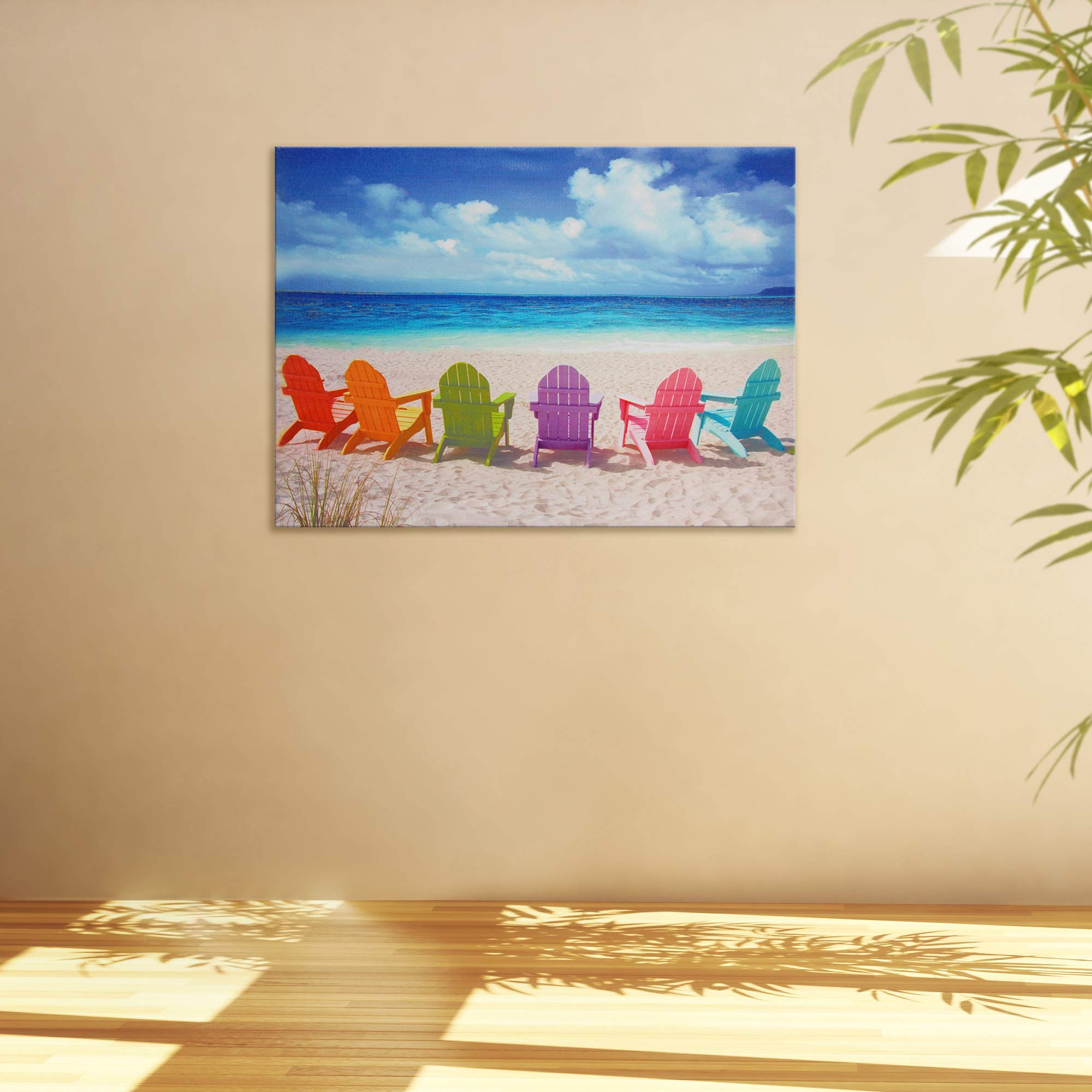 Red Lantern Beach Chairs Canvas Wall Art - Chinese Style Home Decor for Living Room, Bedroom & Office - Perfect for Coastal, Boho & Asian Inspired Interiors
