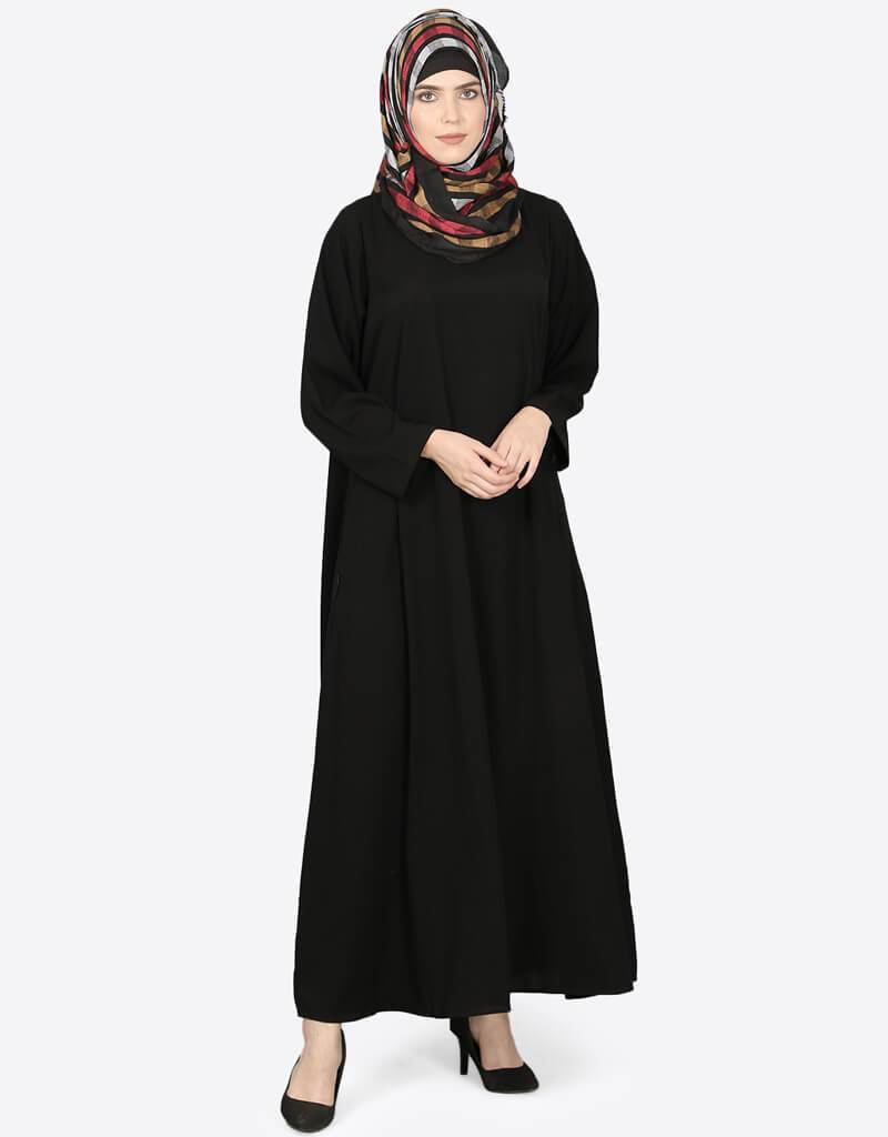 Black Arabic Basic Plain Casual Abaya for Women - Modest Islamic Dress for Prayer, Daily Wear & Special Occasions