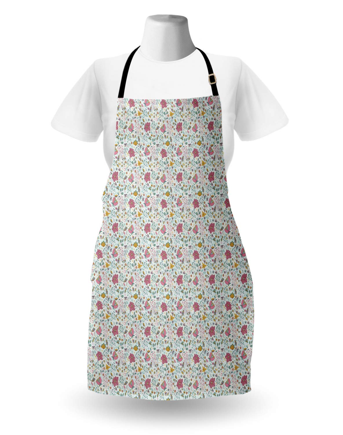 Ambesonne Floral Apron - Adjustable Unisex Kitchen Bib for Cooking & Gardening