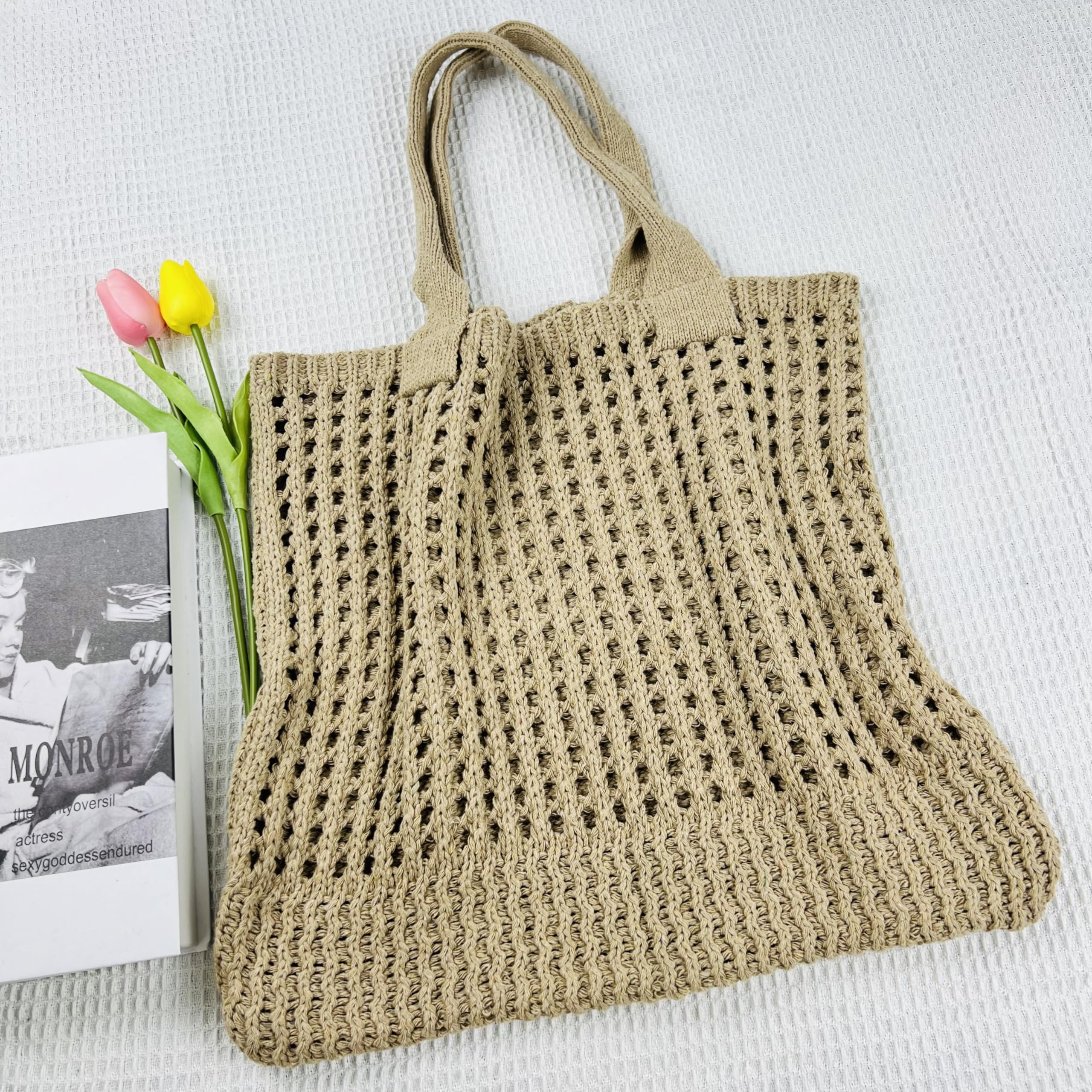 Stylish Large Knit Beach Tote Bag for Women - Aesthetic Crochet Handbag for Travel, Vacation & Summer Outings - Perfect for Beach Trips, Shopping & Casual Day Use
