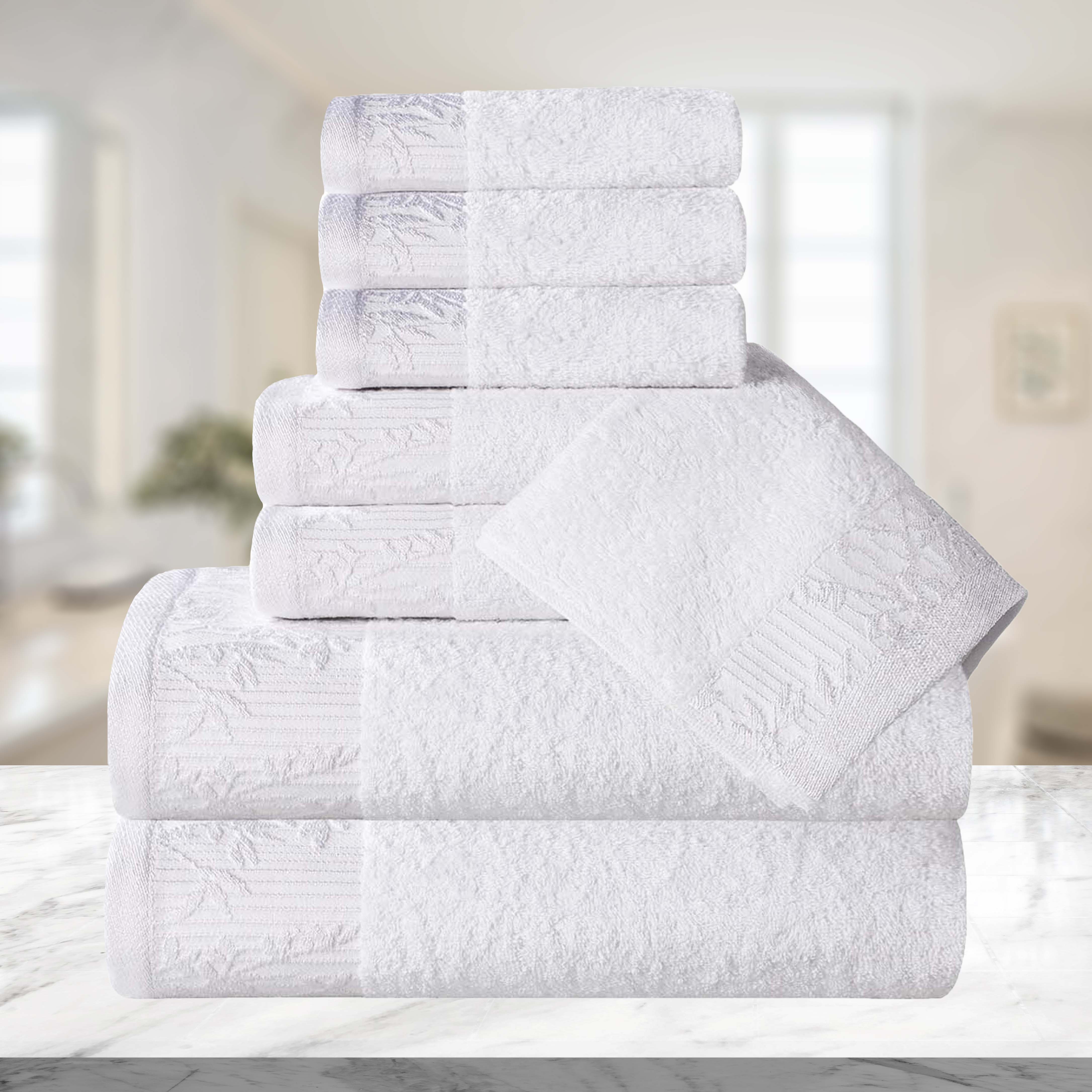 Premium Wisteria Cotton Floral Embroidered Jacquard Border 8-Piece Bath Towel Set - Soft & Absorbent for Spa, Bathroom & Guest Use